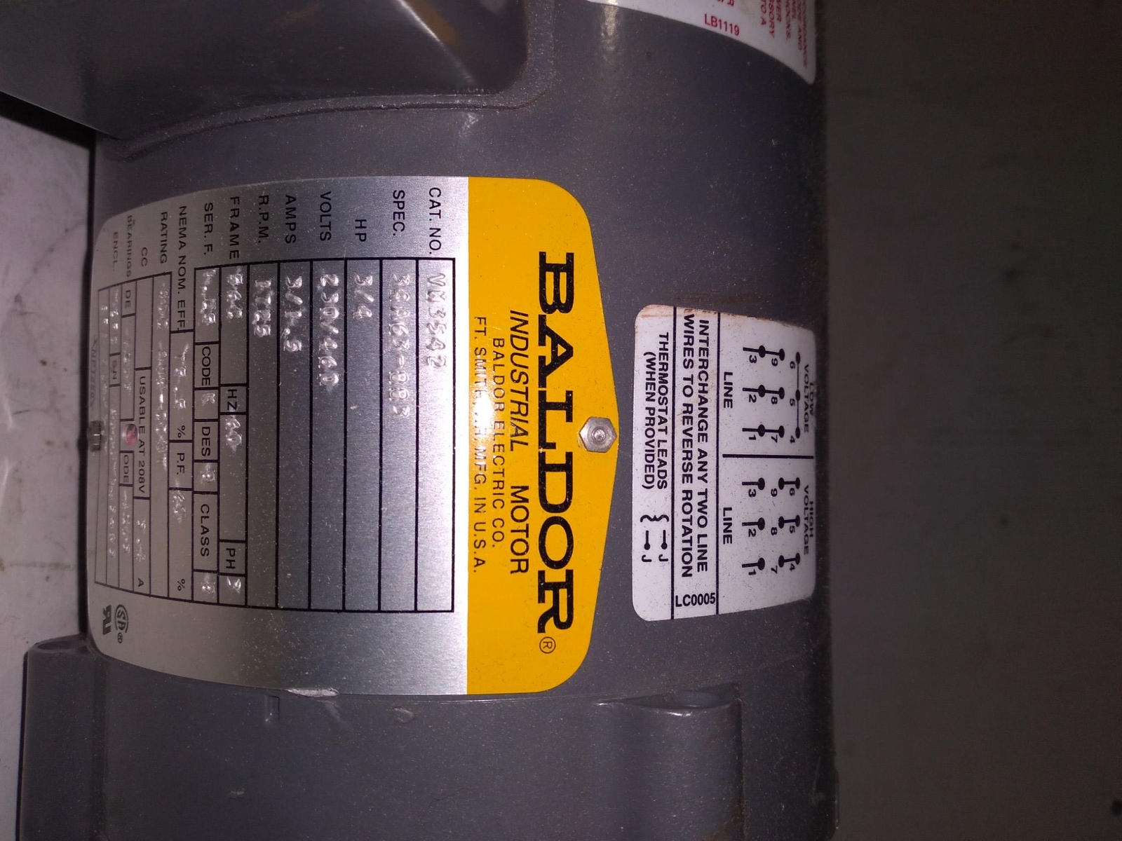 BALDOR VA3542 3/4HP 230/460V 3/1.5AMPS 60HZ 3PH 1725RPM 34A63-883