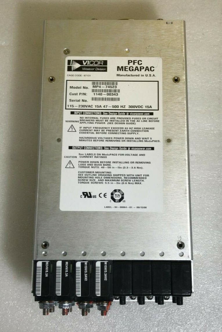 VICOR PFC MEGAPAC POWER SUPPLY MP4-74523 P/N- 1140-00343 115-230VAC 10-130242-01