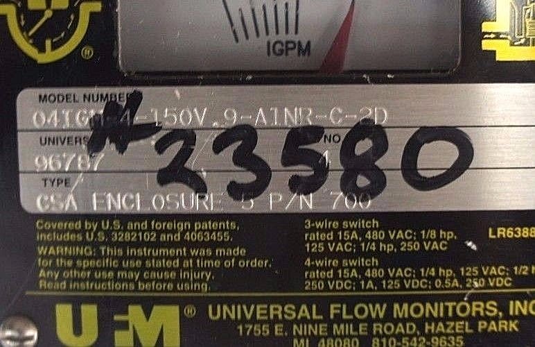 UFM 04IGM-4-150V.9-A1NR-C-2D FLOW METER 96787 CSA ENCLOSURE 5 P/N 700