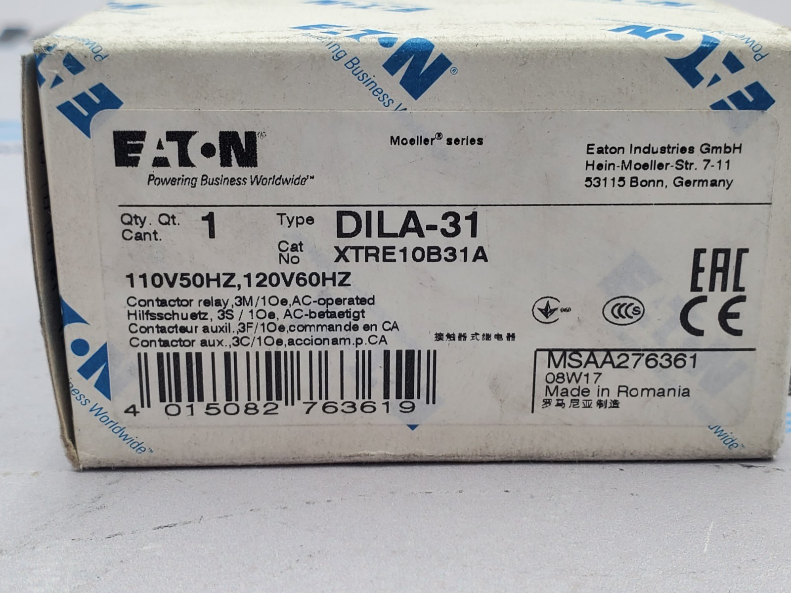 NEW Eaton DILA-31 Control Relay XTRE10B31A
