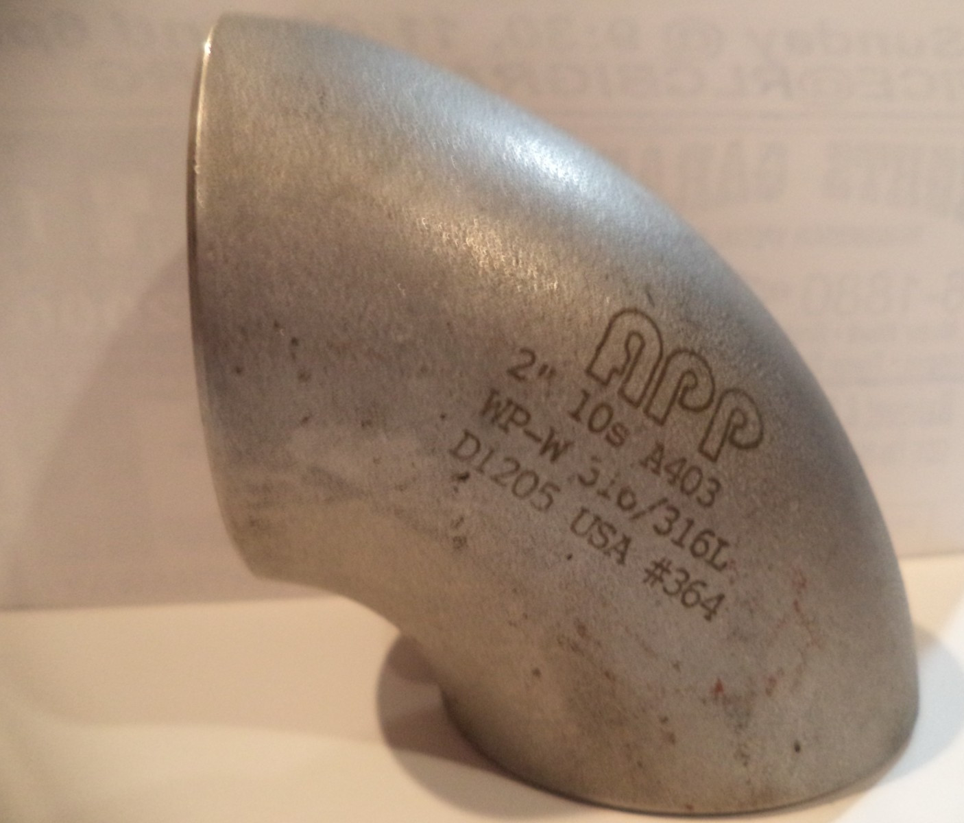 APP 2″ 10s 90 deg. A403 WP-W 316/316L D1205 USA #364 S.S. Butt Weld Pipe Fitting