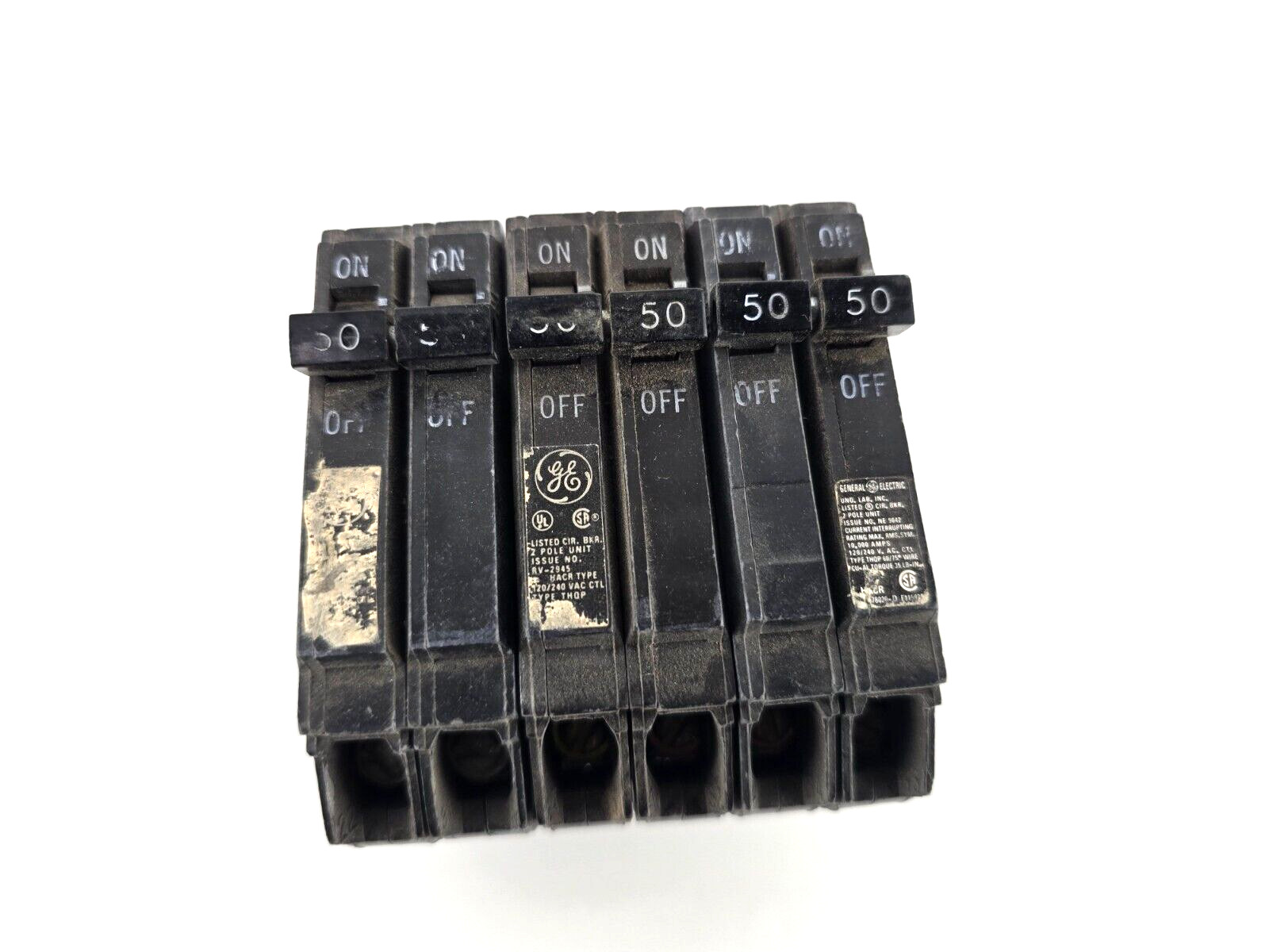 Used 3pcs General Electric THQP250 50 Amp 2 Pole 120/240 Tandem Circuit Breaker
