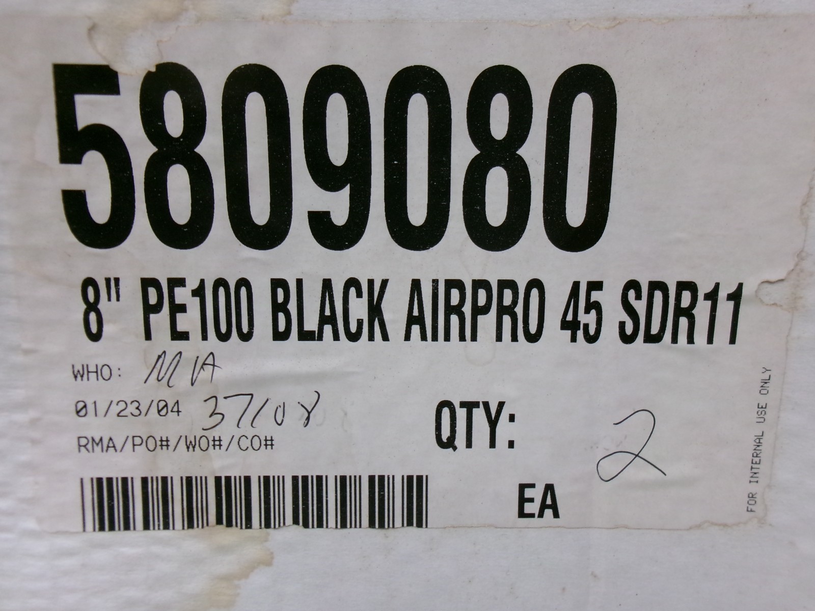 AGRU 8″PE100 Black AIRPRO 45 SDR11 5809080 , Box Of 2