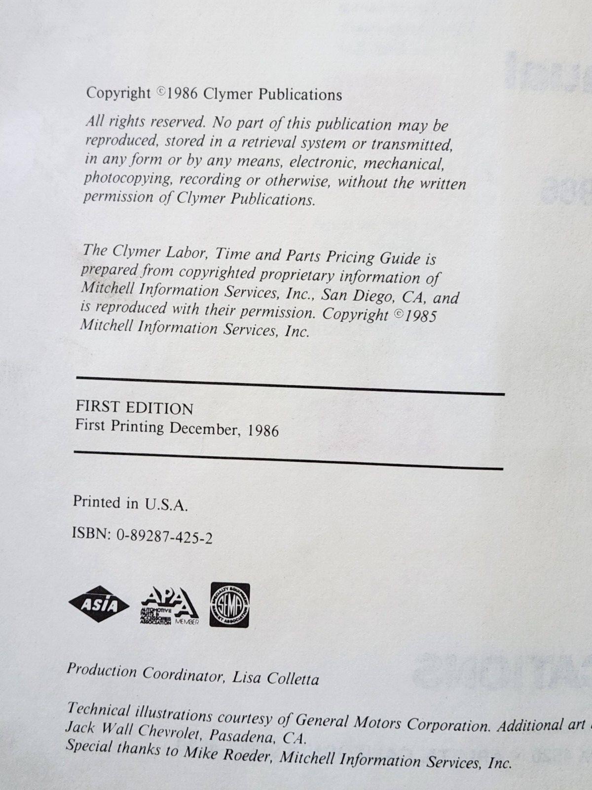 Chevy and GMC Two and Four-Wheel Drive Mid-Size: Clymer Pub. 1st Edition 1986