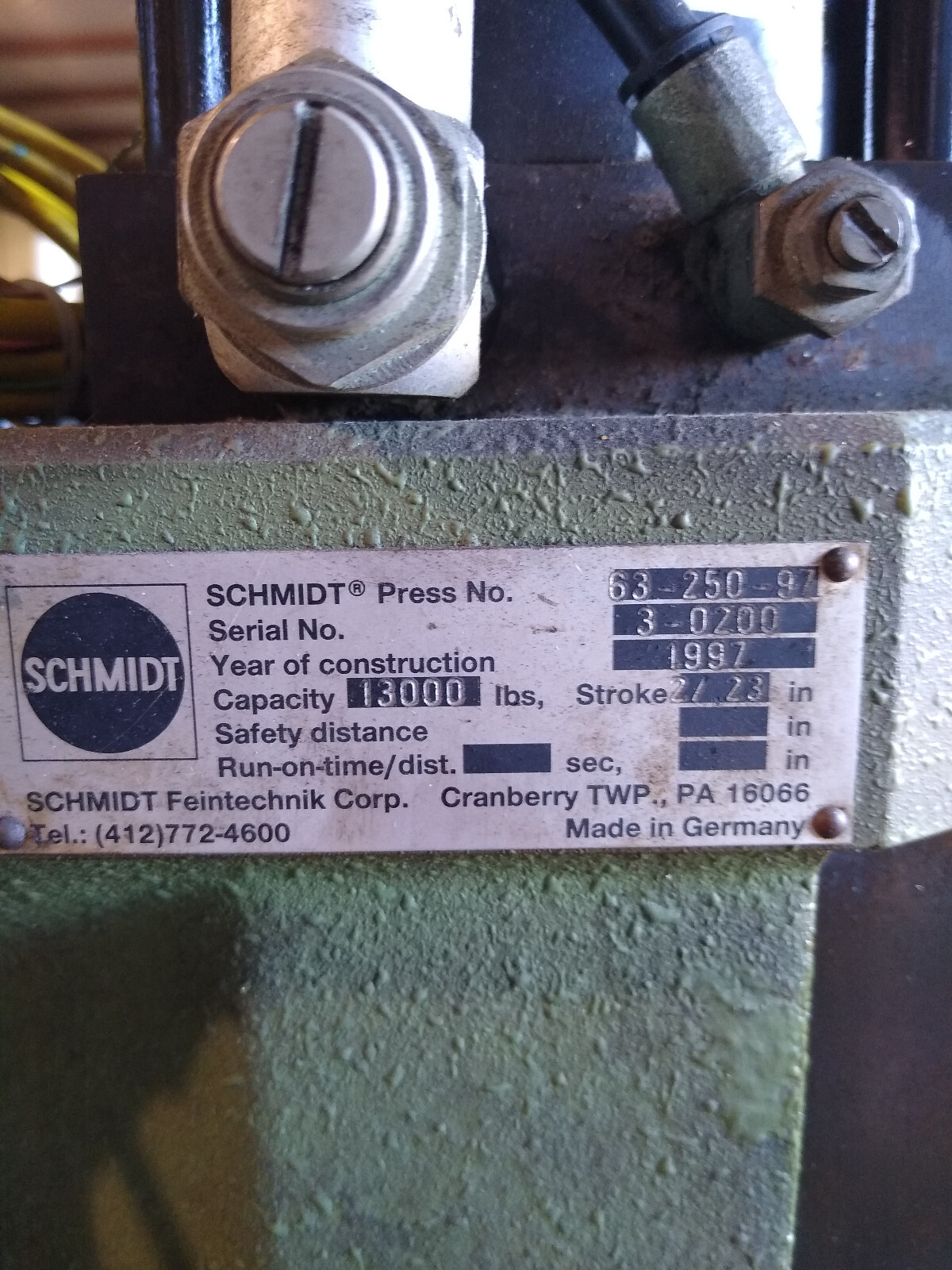 Schmidt Marking Press 13000 lb 2/23″ Stroke