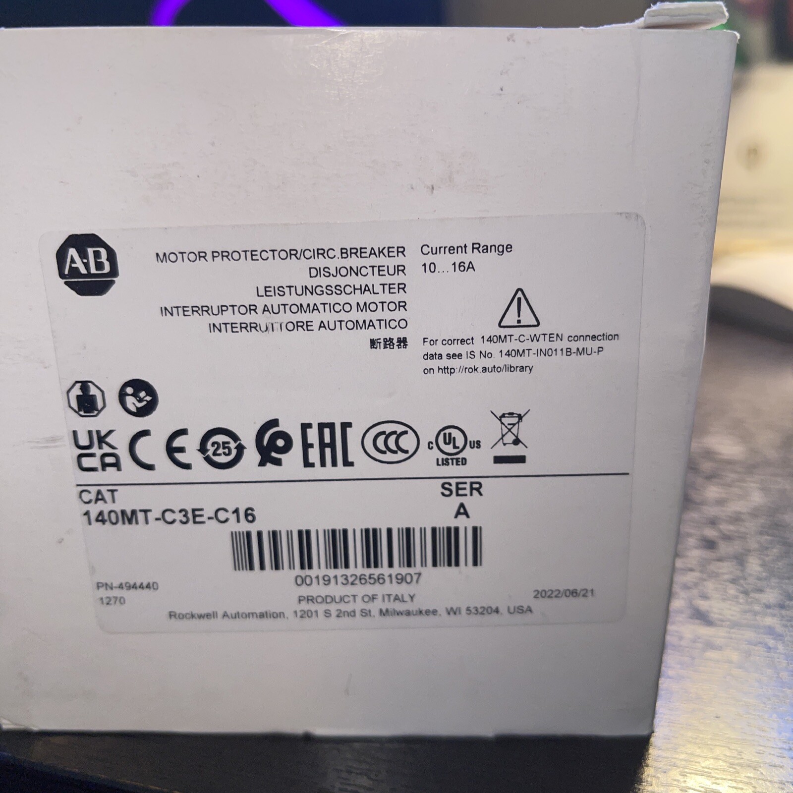 ALLEN BRADLEY. 140MT-C3E-C16—–MANUAL MOTOR STARTER 10-16 AMPS