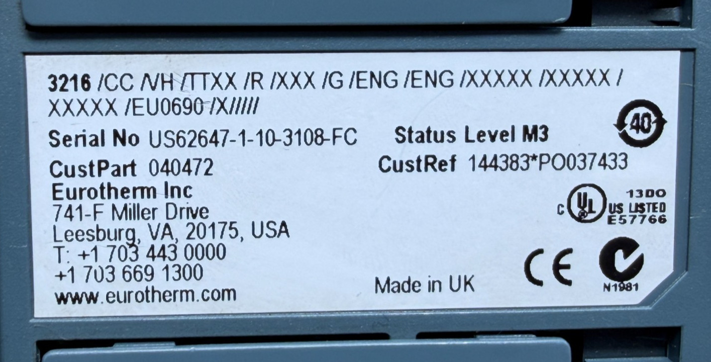 Eurotherm 3216 Temperature Controller, 3216/CC/VH/TTXX/R/XXX/G/ENG EU0690