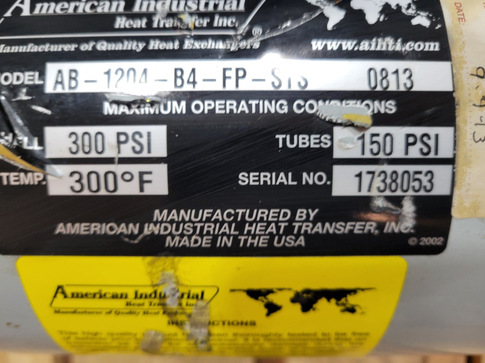 American Industrial AB-1204-B4-FP-STS Heat Exchanger.