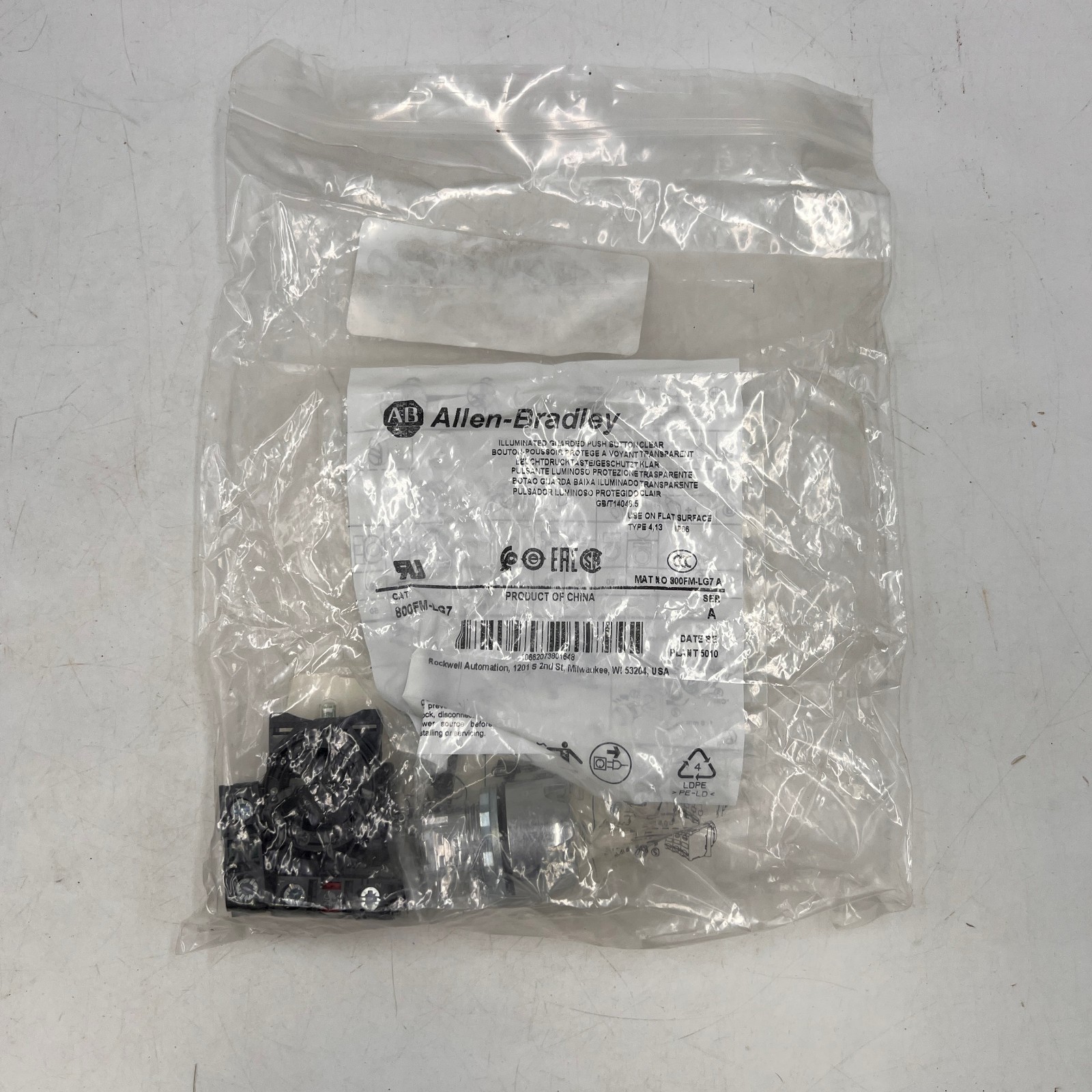 LOT 15 Allen-Bradley 800FM-LG7 Clear Illuminated Metal Guard Pushbutton Operator
