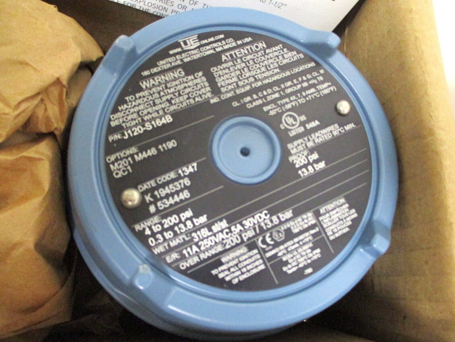 UNITED ELECTRIC CONTROLS, J120S164BM201M4461190M405QC1, SWITCH-TRANSMITTER,