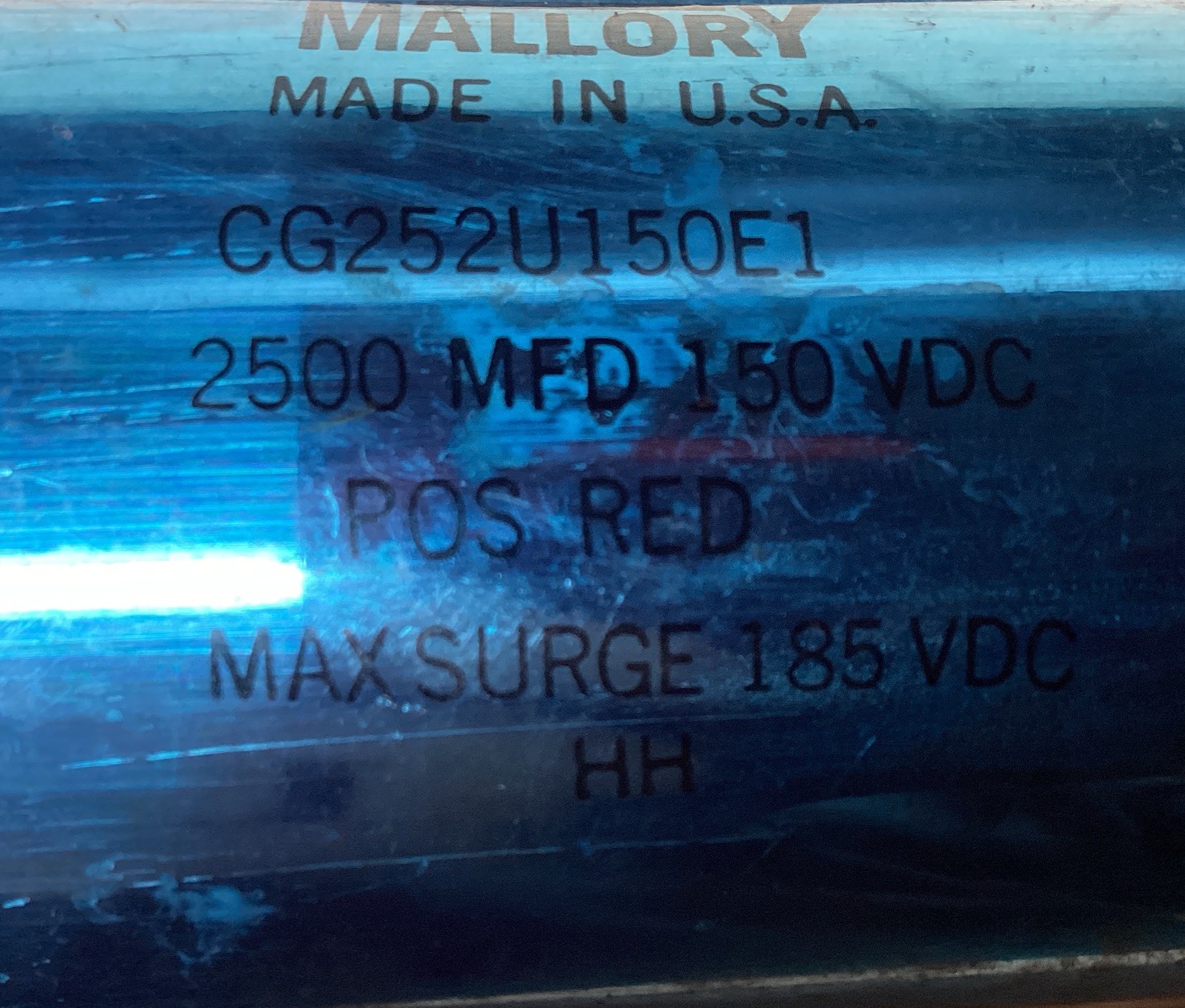 MALLORY CG252U150E1 2500 MFD 150 VDC POS RED CAPACITOR #816PT153*CO