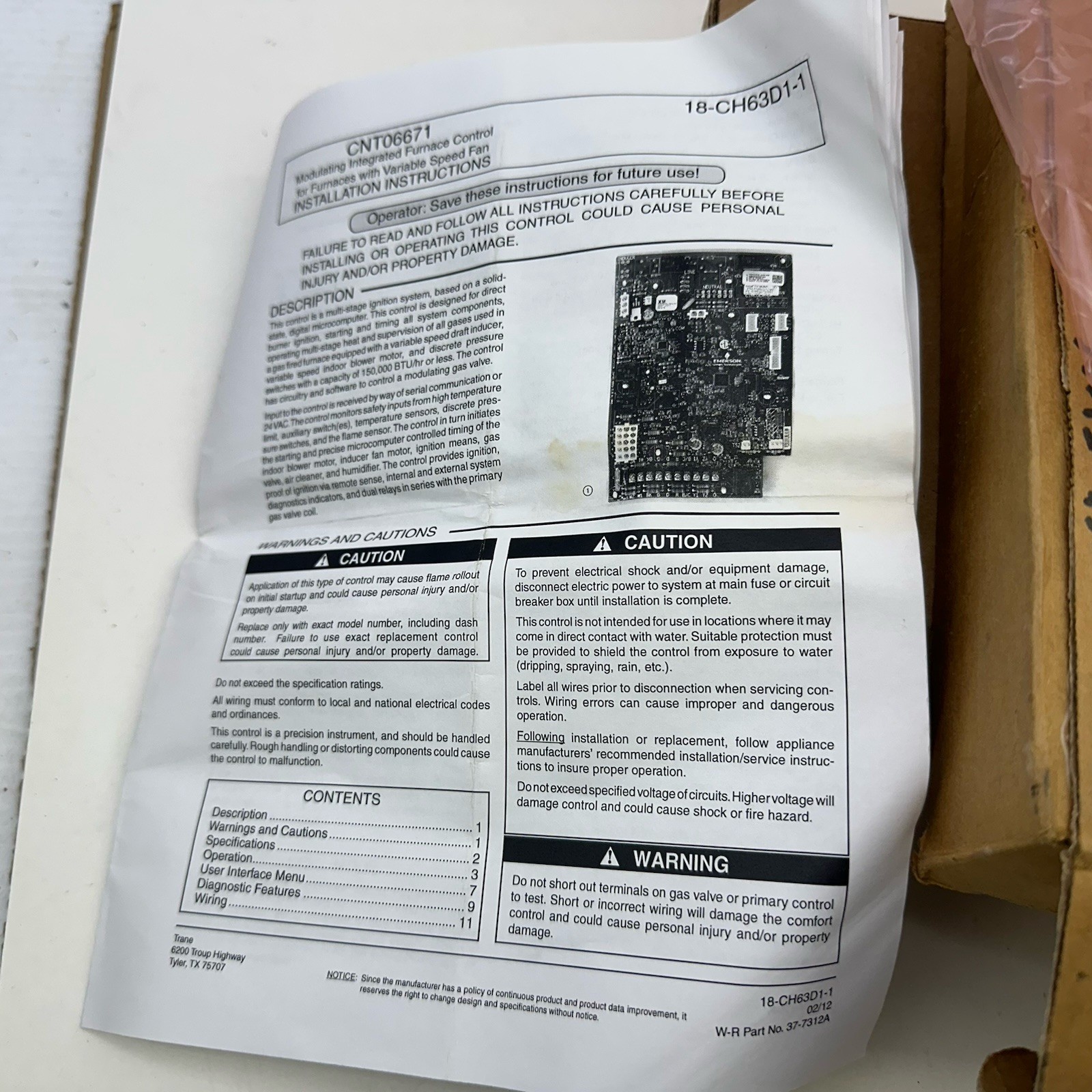 Trane CNT06671 CONTROL INTEGRATED FURNACE CONTROL (MODULATING) 50C63M-495-03