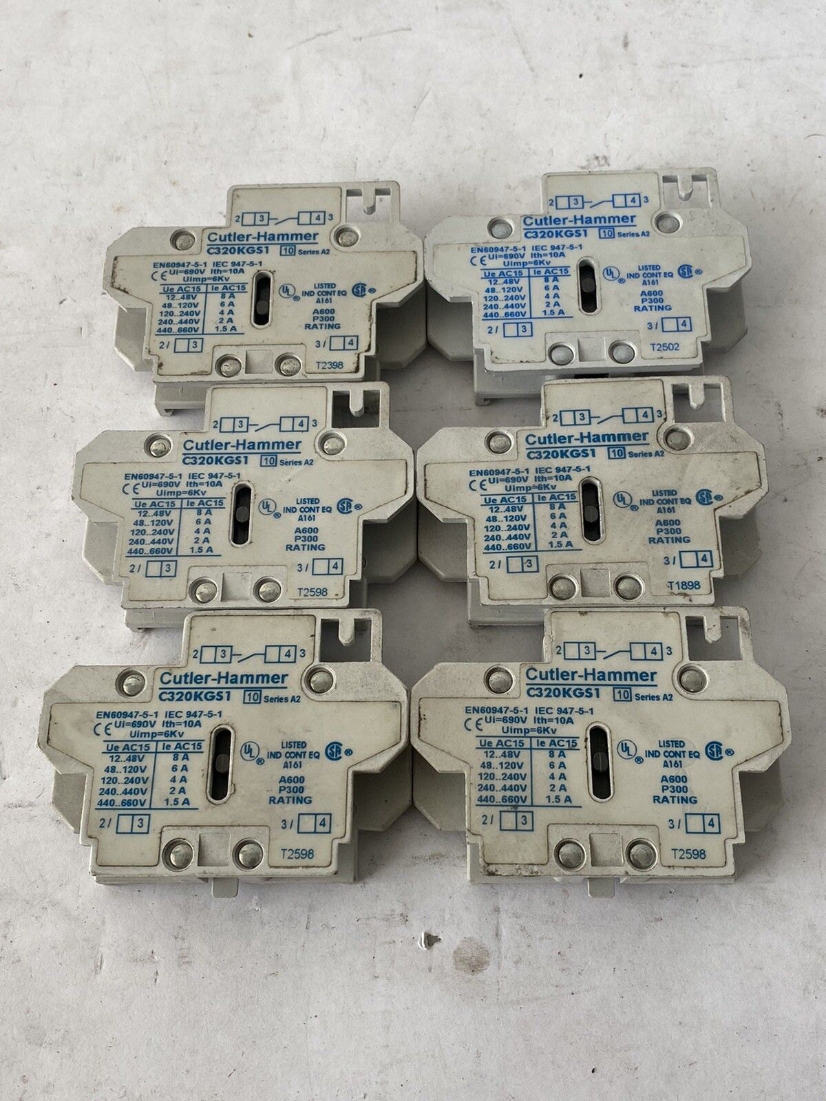 Lot Of 6 Cutler Hammer C320KGS1 Series A2 Auxiliary Contact Block