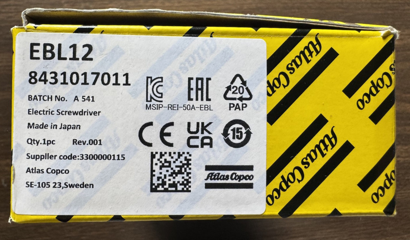 Atlas Copco EBL12 8431017011 Screwdriver 0.2-1.2 Nm w EBL Drive 8431 0170 70 New