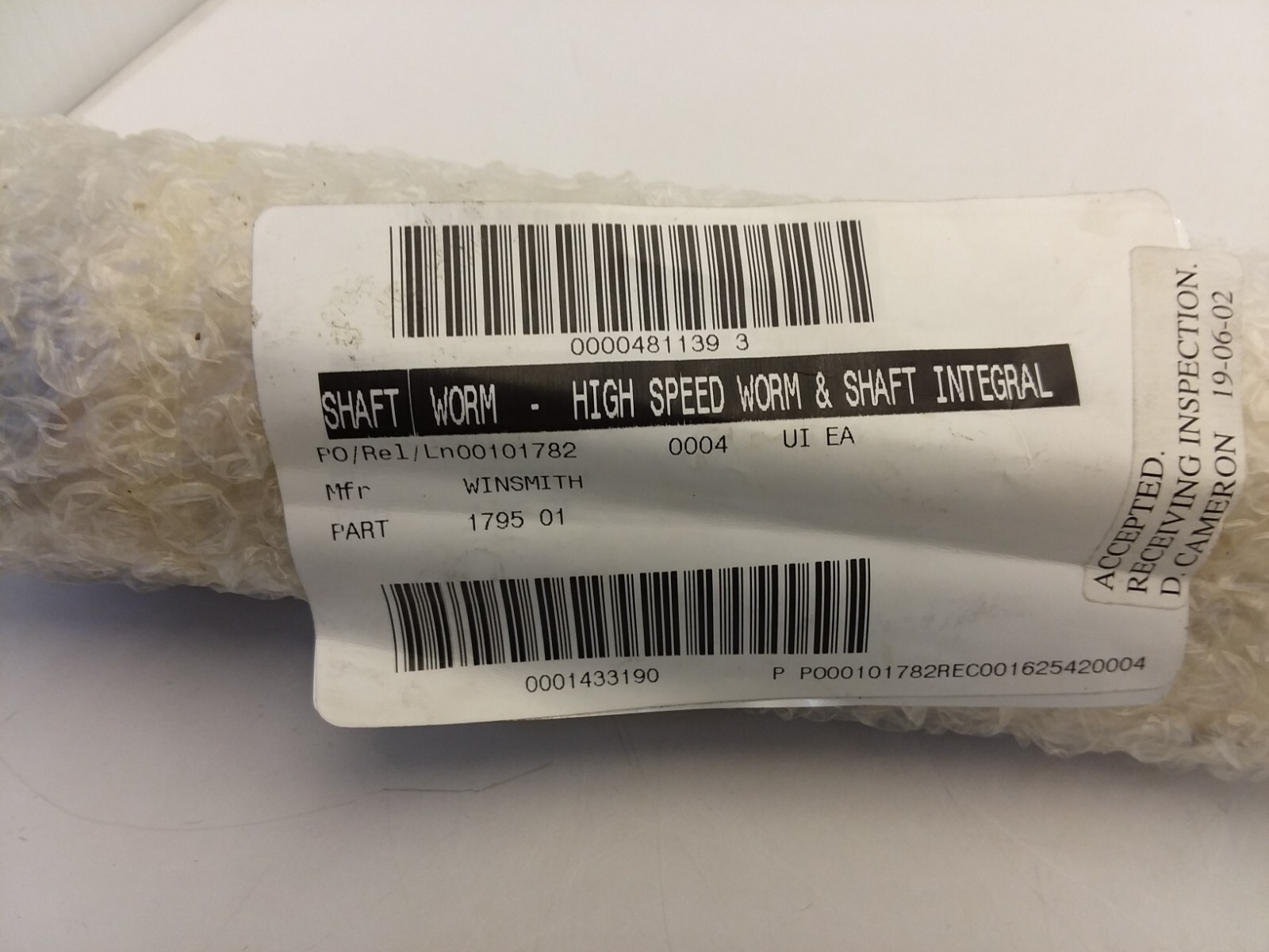 WINSMITH 1795-01 INTEGRAL HIGH SPEED WORM SHAFT 10P 1T 1.26PD 4MC 40-158C NIB