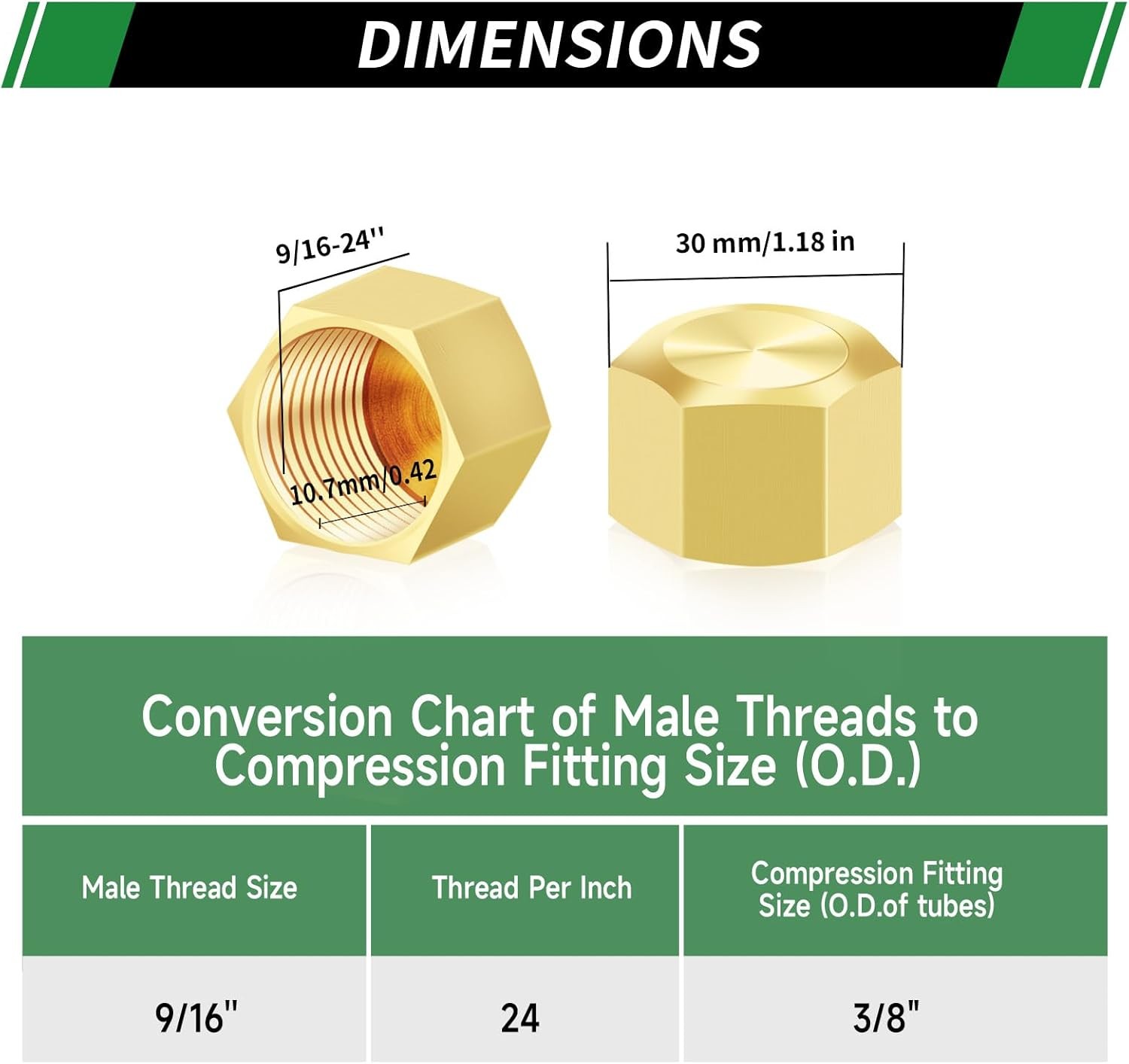 3/8″ Compression Cap 80-Piece Brass Fittings Hex UNEF Thread Stop Valve