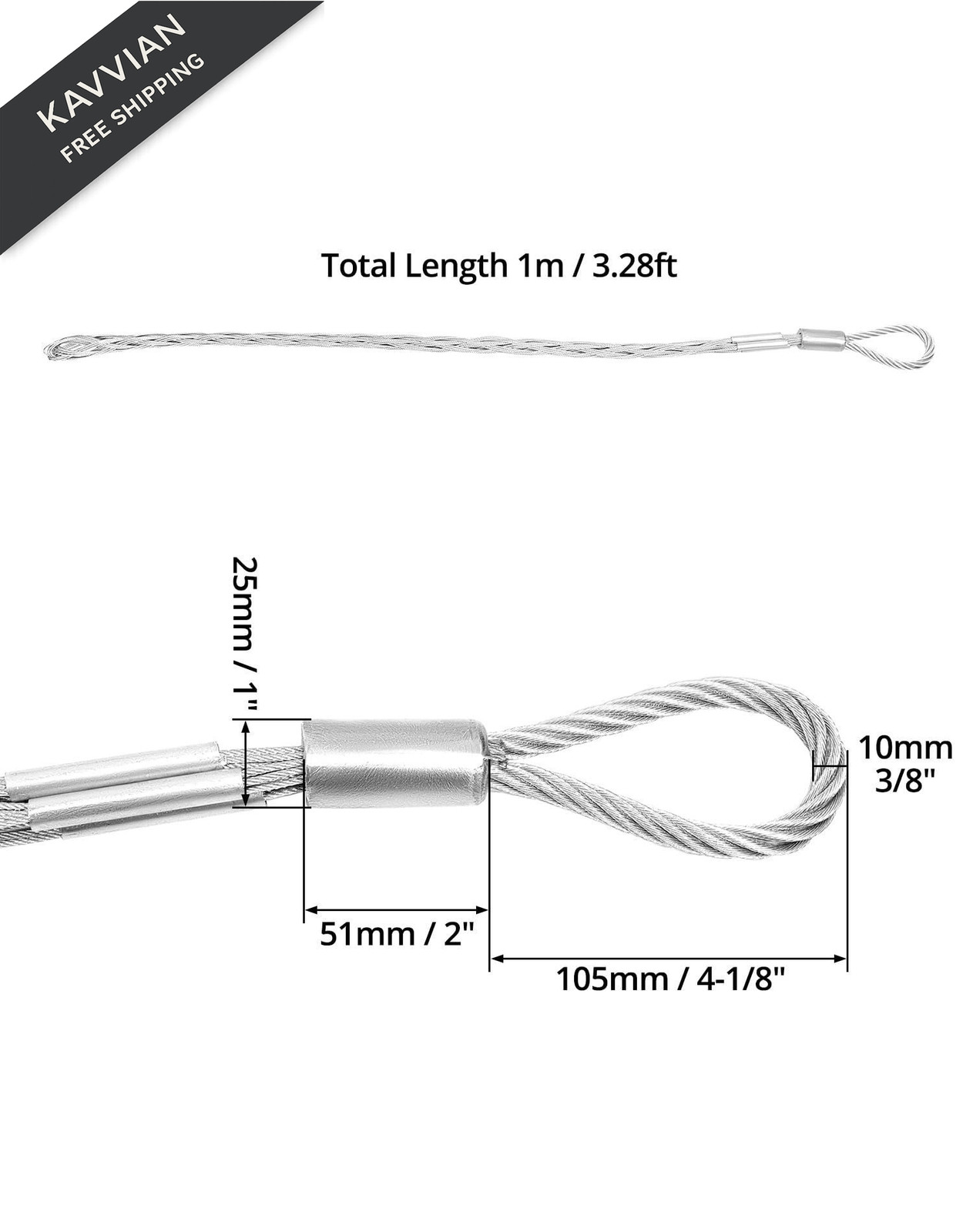QWORK Cable Pulling Socks Grip, 3306 Lbs Breaking Strength, 3.3 1-2″, Ft