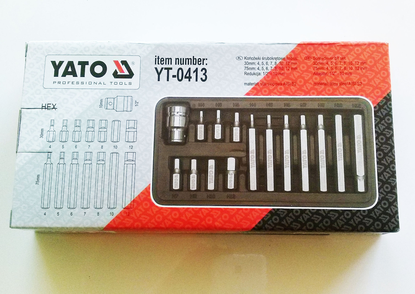 Yato YT-0413 Professional Screwdriver Tip Set Hexagonal 15pcs Metal Case