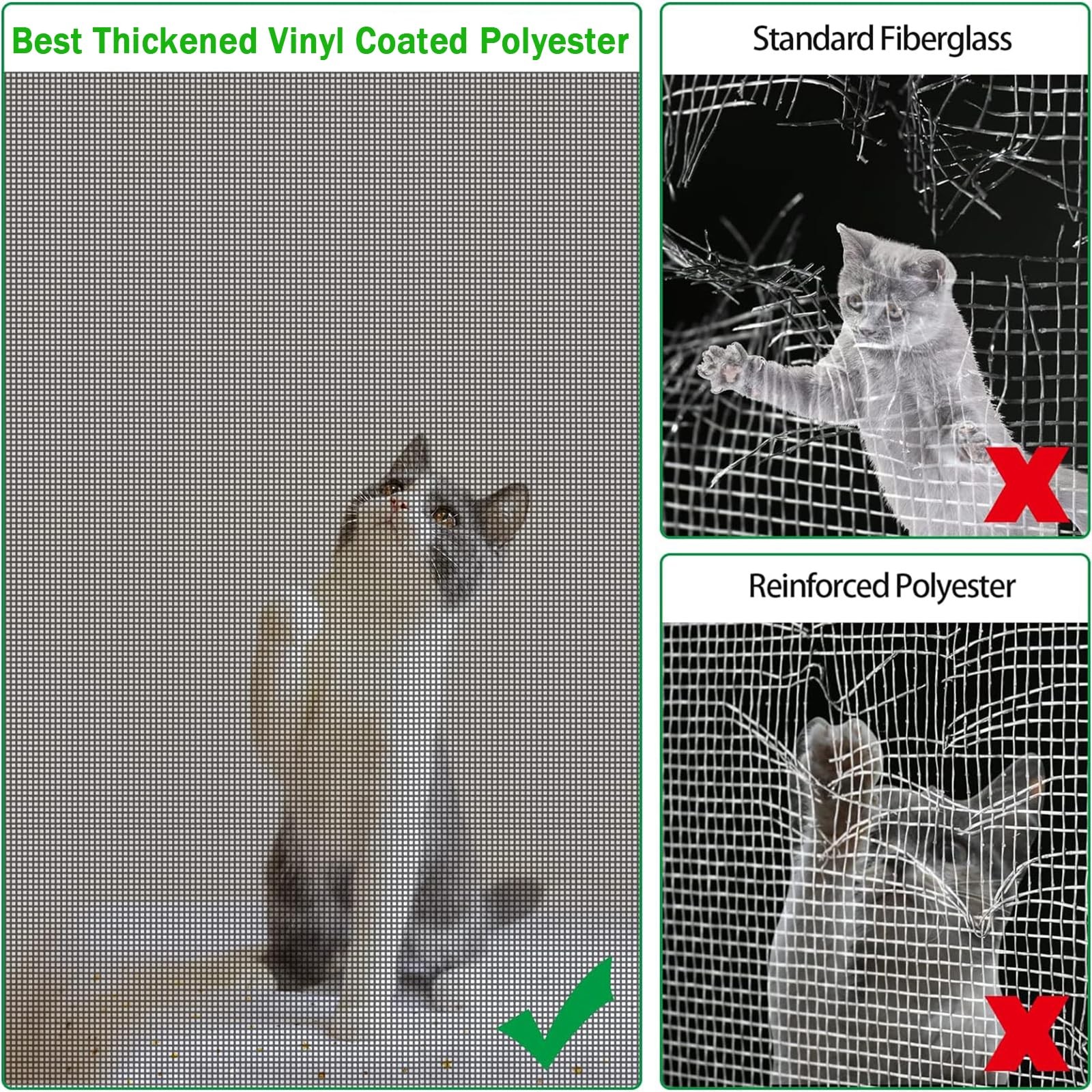QWR Pet Proof Window Screen 39”x 118”-Folded/with Tool Kit, Black