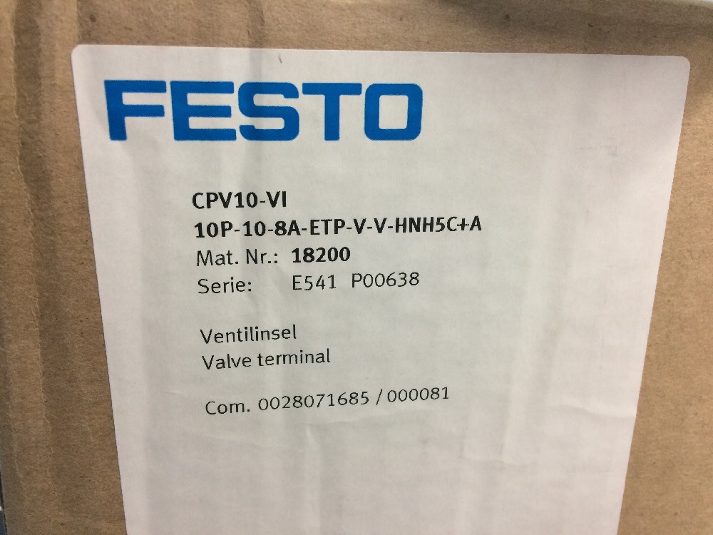Festo Manifold valve CPV10-VI, 10P-10-8A-ETP-V-V-HNH5C+A,18200, SHIPSAMEDAY