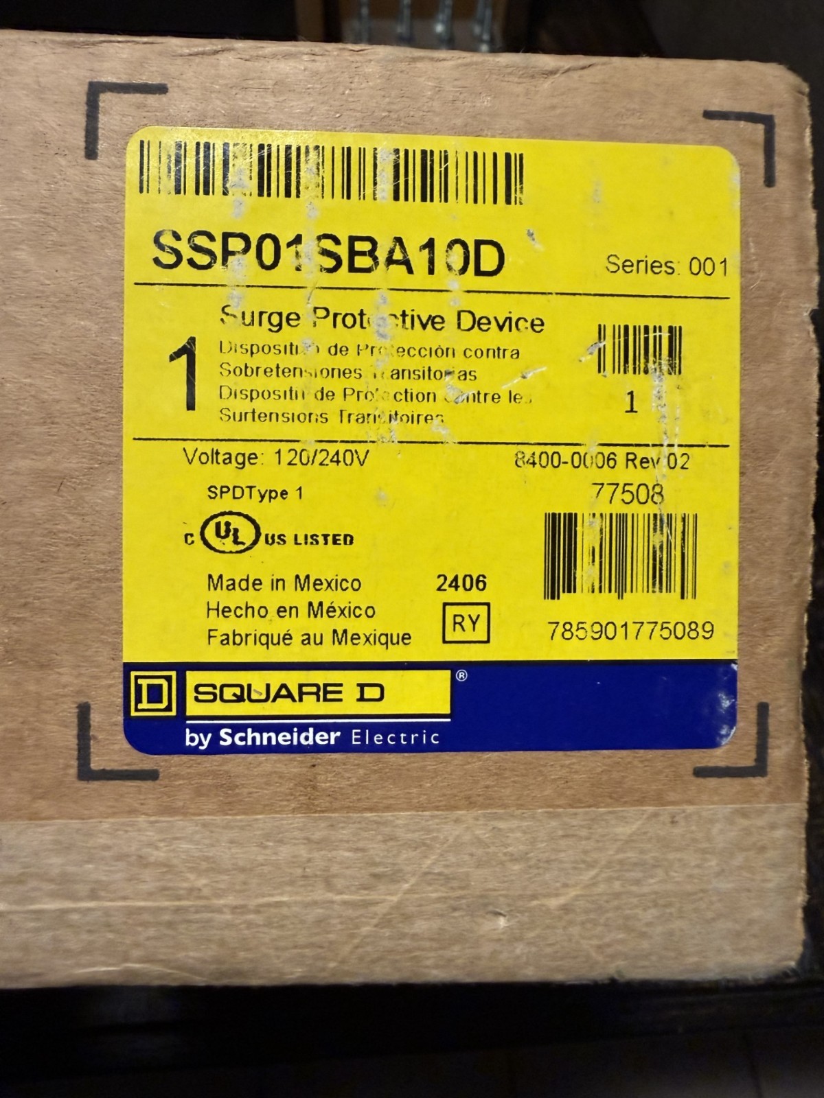 SQUARE D SSP01SBA10D 120/240V 200KA NSNP