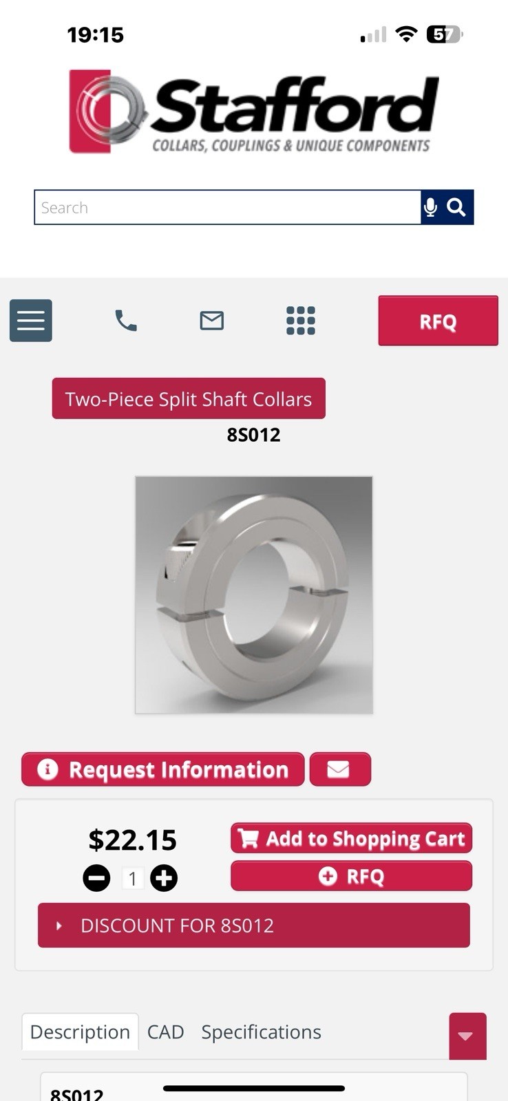 Stafford 8S012, 3-4″, 2 Piece Stainless Steel Clamp Collar, Low Profile. K8