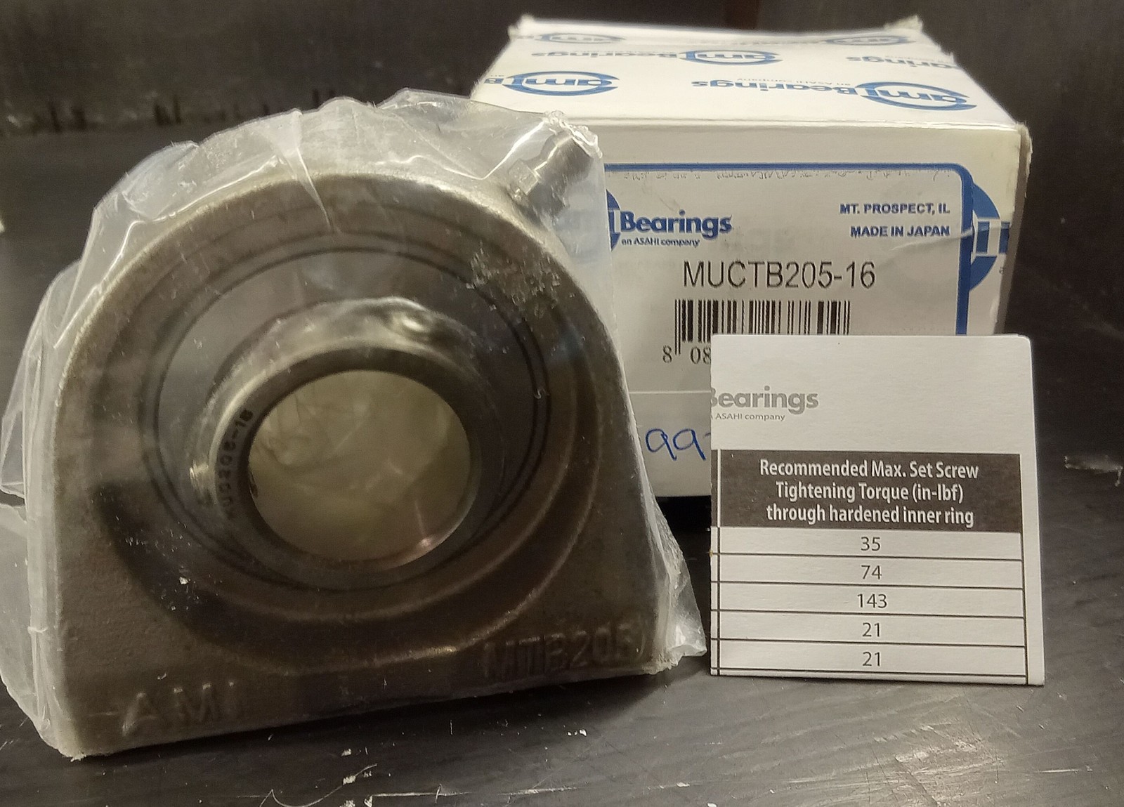 1 NEW AMI MUCTB205-16 STAINLESS STEEL PILLOW BLOCK BEARING NIB ***MAKE OFFER***