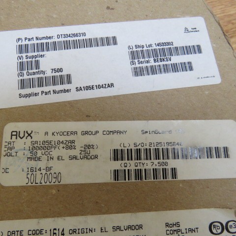 AVX SA105E104ZAR Qty of 200 per Lot Cap Ceramic 0.1uF 50V Z5U -20% to 80% Axial