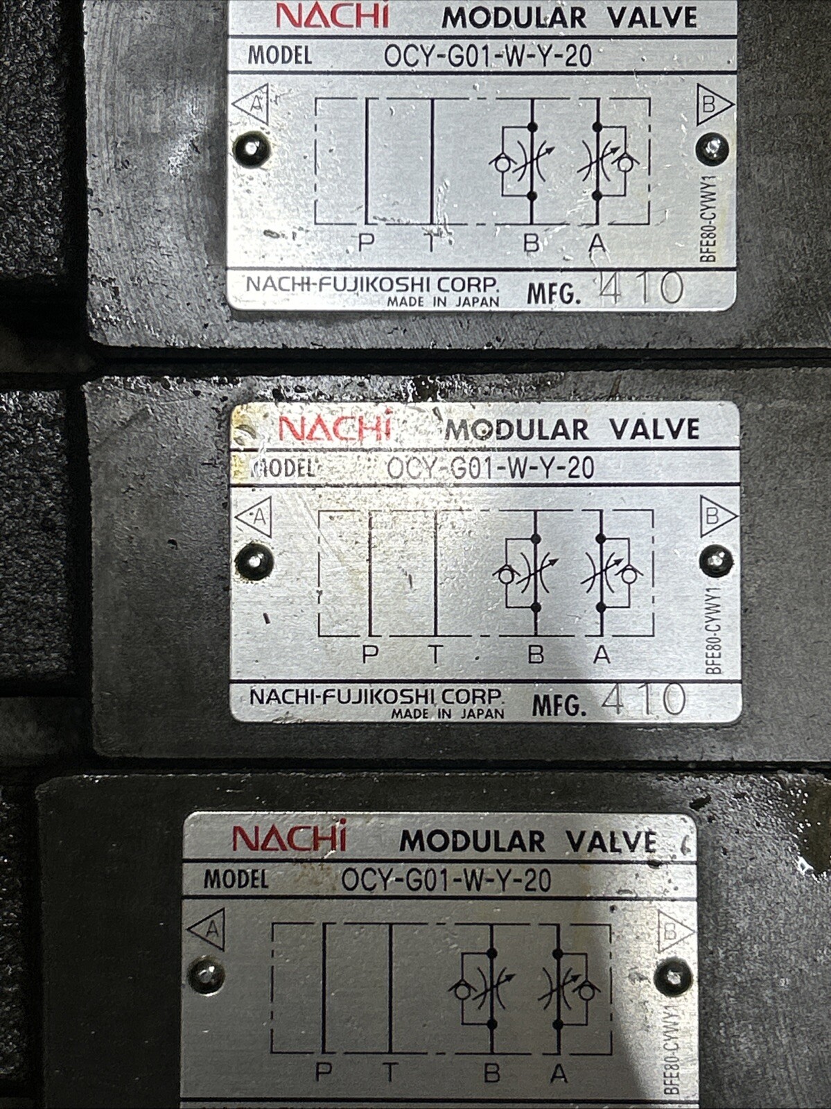 Lot Of 3 Nachi OCY-G01-W-Y-20 Modular Valve See Pics 30 Days Warranty
