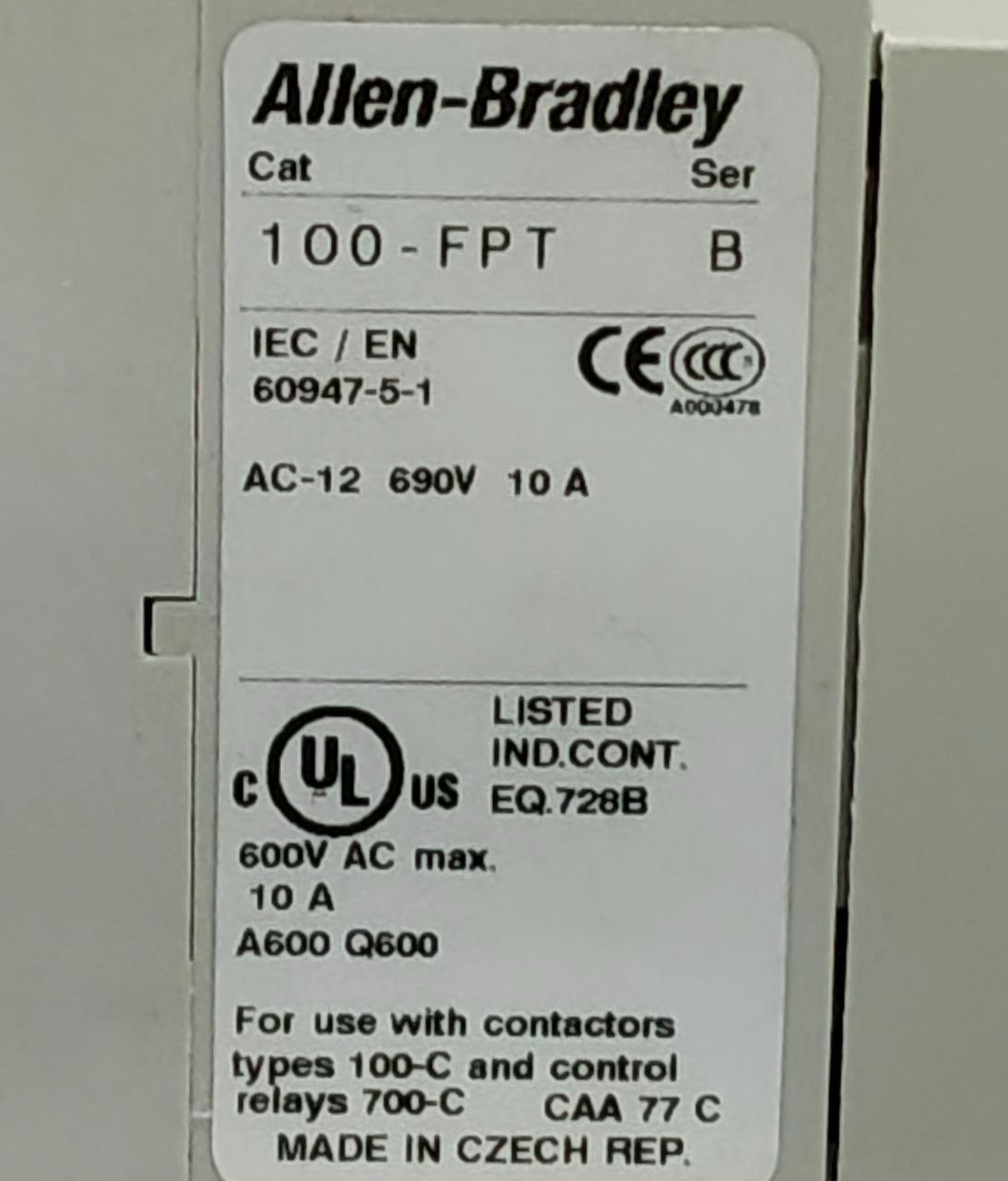 Allen-Bradley 100-FPT B Auxiliary Contact Block AC-12 690V 10A