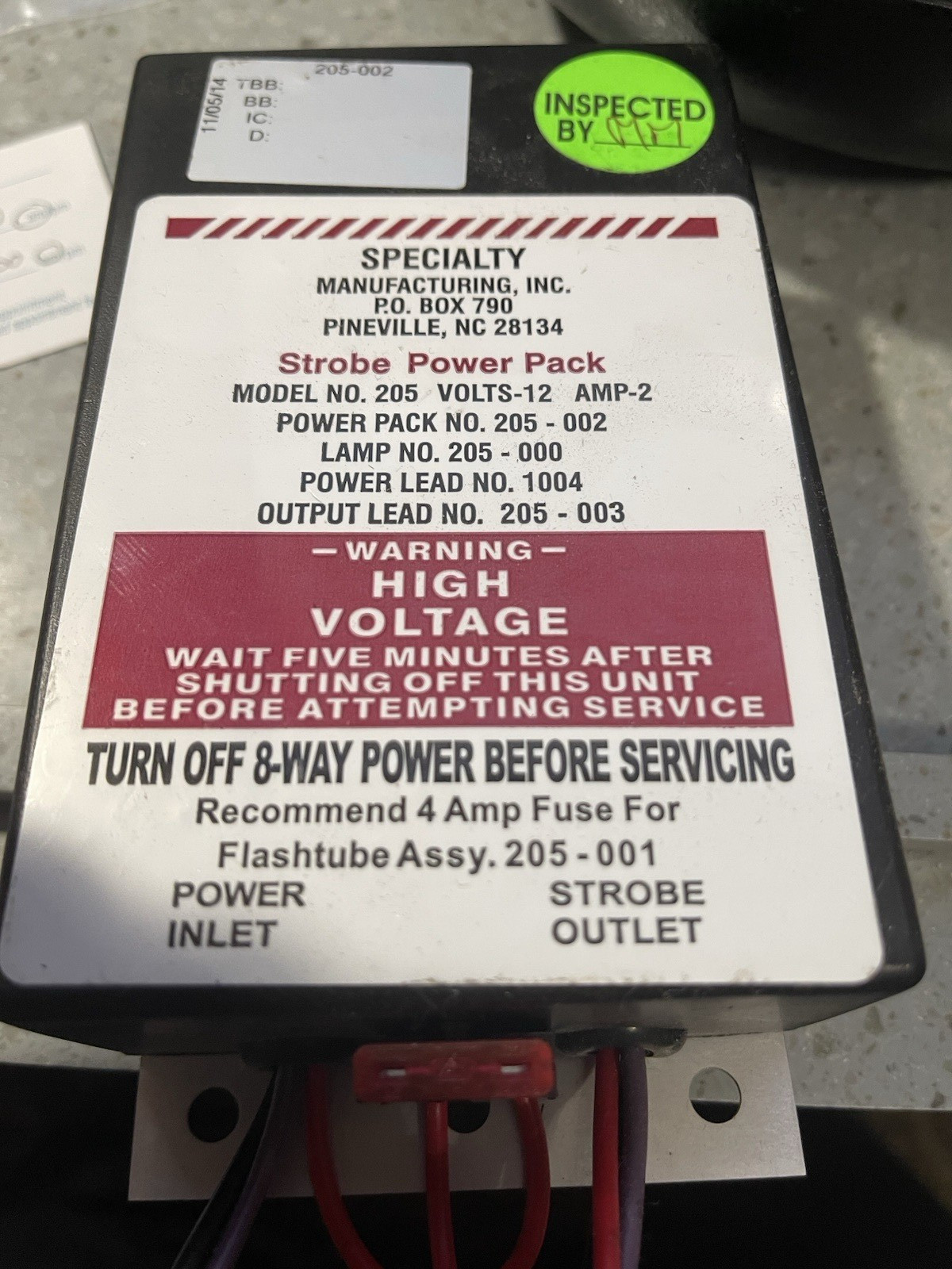 NOS SPECIALTY MANUFACTURING STROBE POWER PACK Model 205 12v 2amp SHIPS FREE