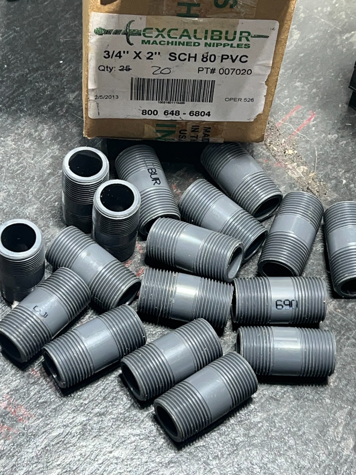 excalibur 3/4″x2″ schedule 80 pvc nos box of 16pcs