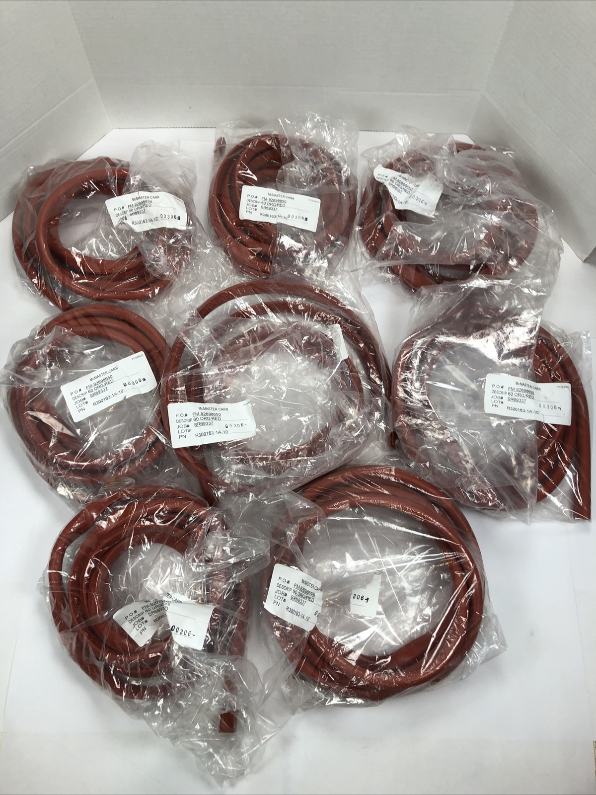 LOT OF 8 McMaster Carr Rubber Edge Trim .60 ORG/RED 10′ R300163-1A-10′