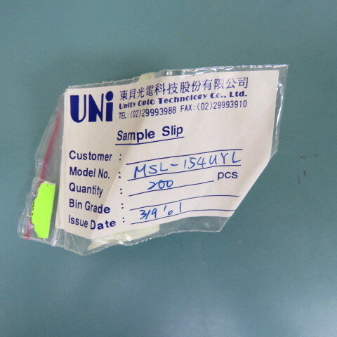 UNITY ELECTRONICS MSL154UYL Qty of 200 per Lot CHIPLED/1206 WATER CLR LENS SMT/