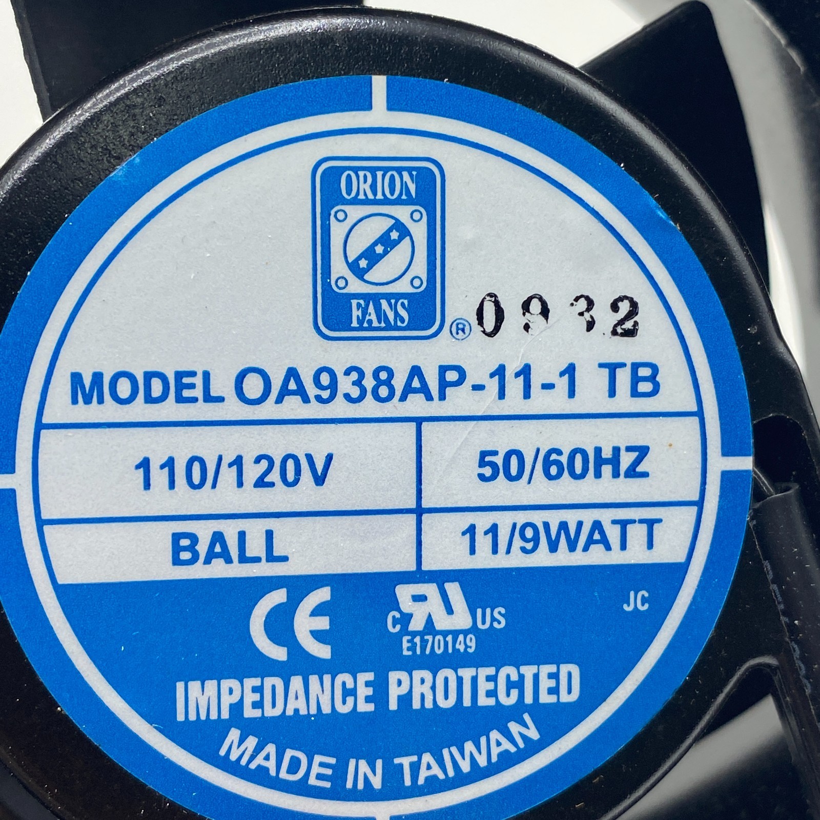 Orion Fans OA938AP-11-1TB 110/120V 50/60HZ BALL 11/9 WATT