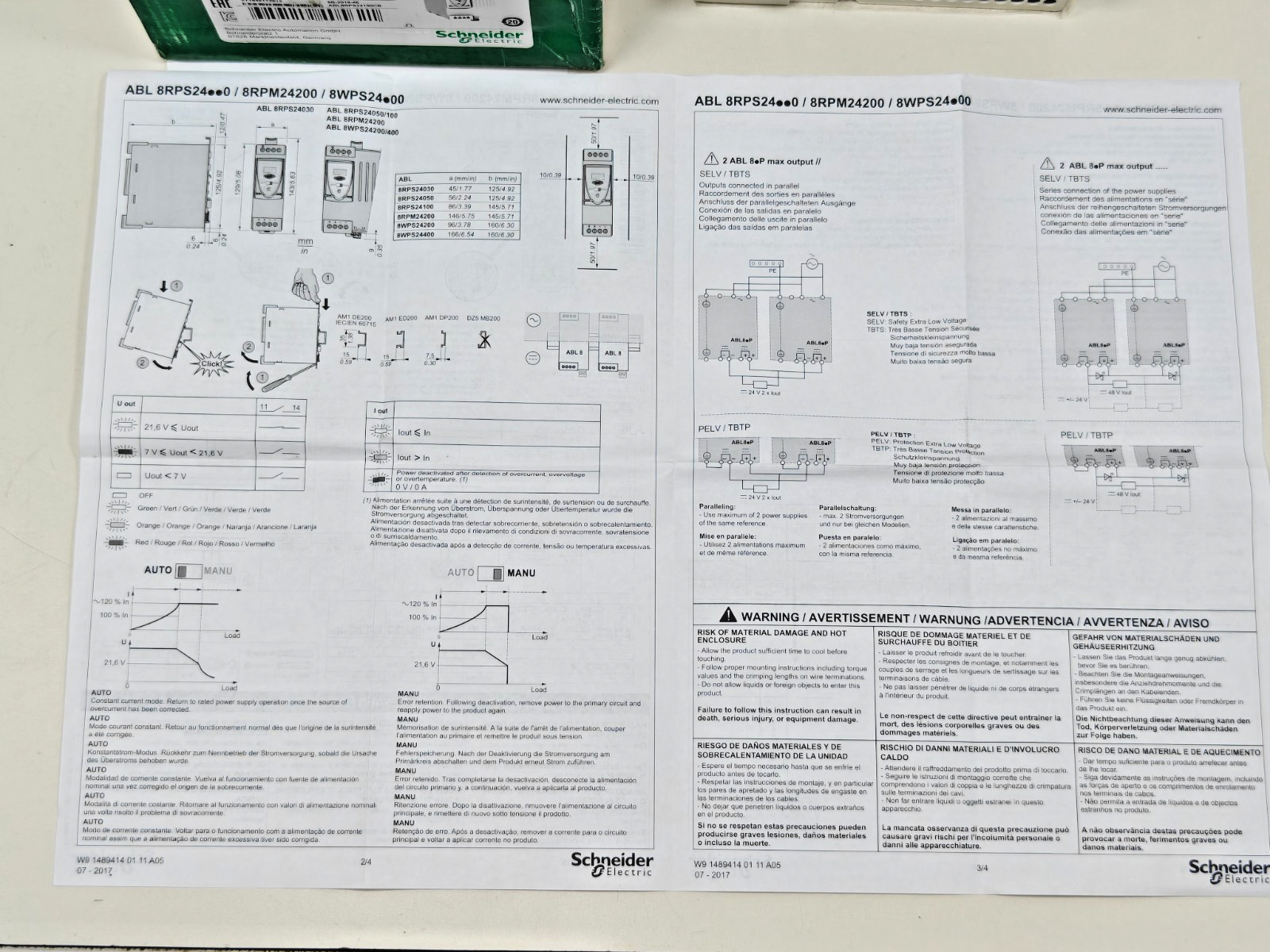 ABL8 RPS24100 Schneider Regulated SMPS 1 or 2 phase 100..500 V – 24V – 10A