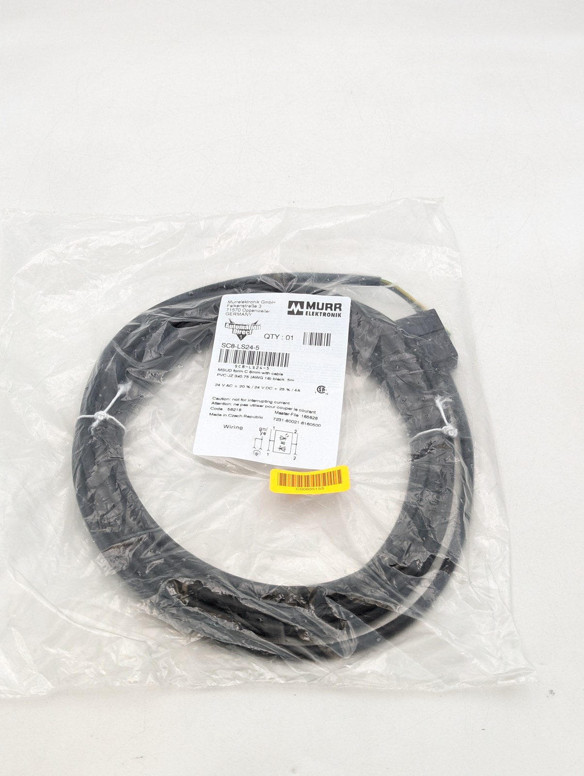Murr Elektronik Solenoid Valve Cable (SC8-LS24-5) 8mm | Black