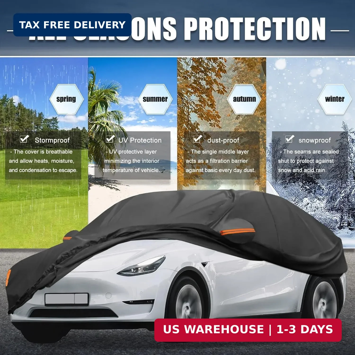 X AUTOHAUX Car Cover for Tesla Model Y 2020-2025 210D-PU Outdoor Full Car Cover