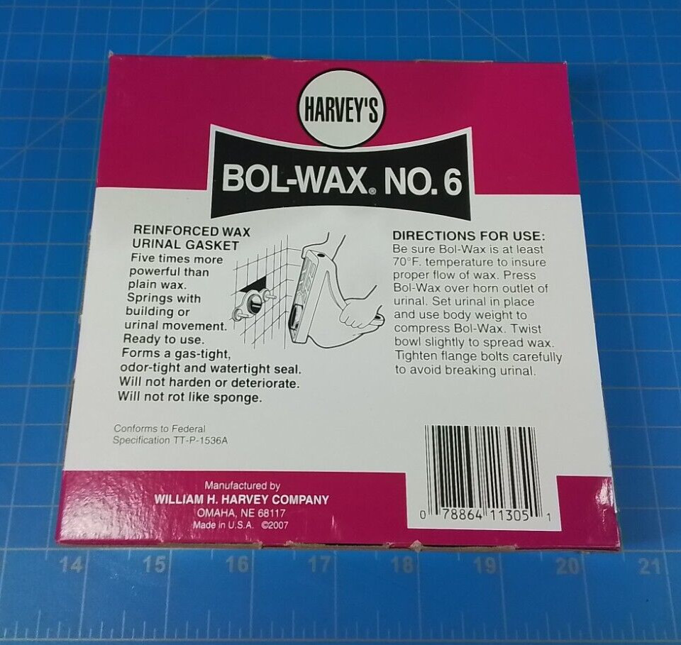 Harvey’s BOL-WAX NO. 6 Reinforced Wax Urinal Gasket 011305 (Lot of 9)