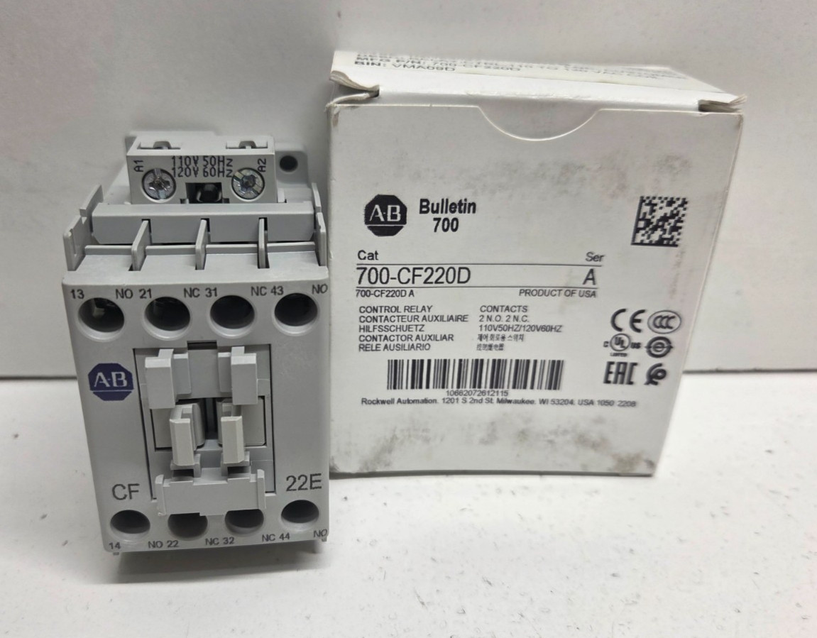 NEW IN BOX! ALLEN-BRADLEY 2NO/2NC 120V COIL CONTROL RELAY 700-CF220D