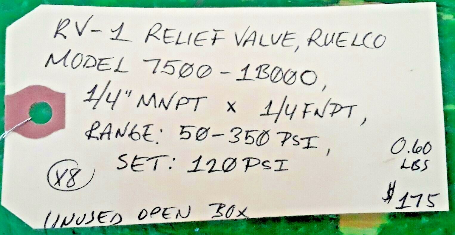 🟠 RUELCO RV-1 RELIEF VALVE 7500-1B00O PESSCO IS OFFERING 1 R051122-4-11 🗽
