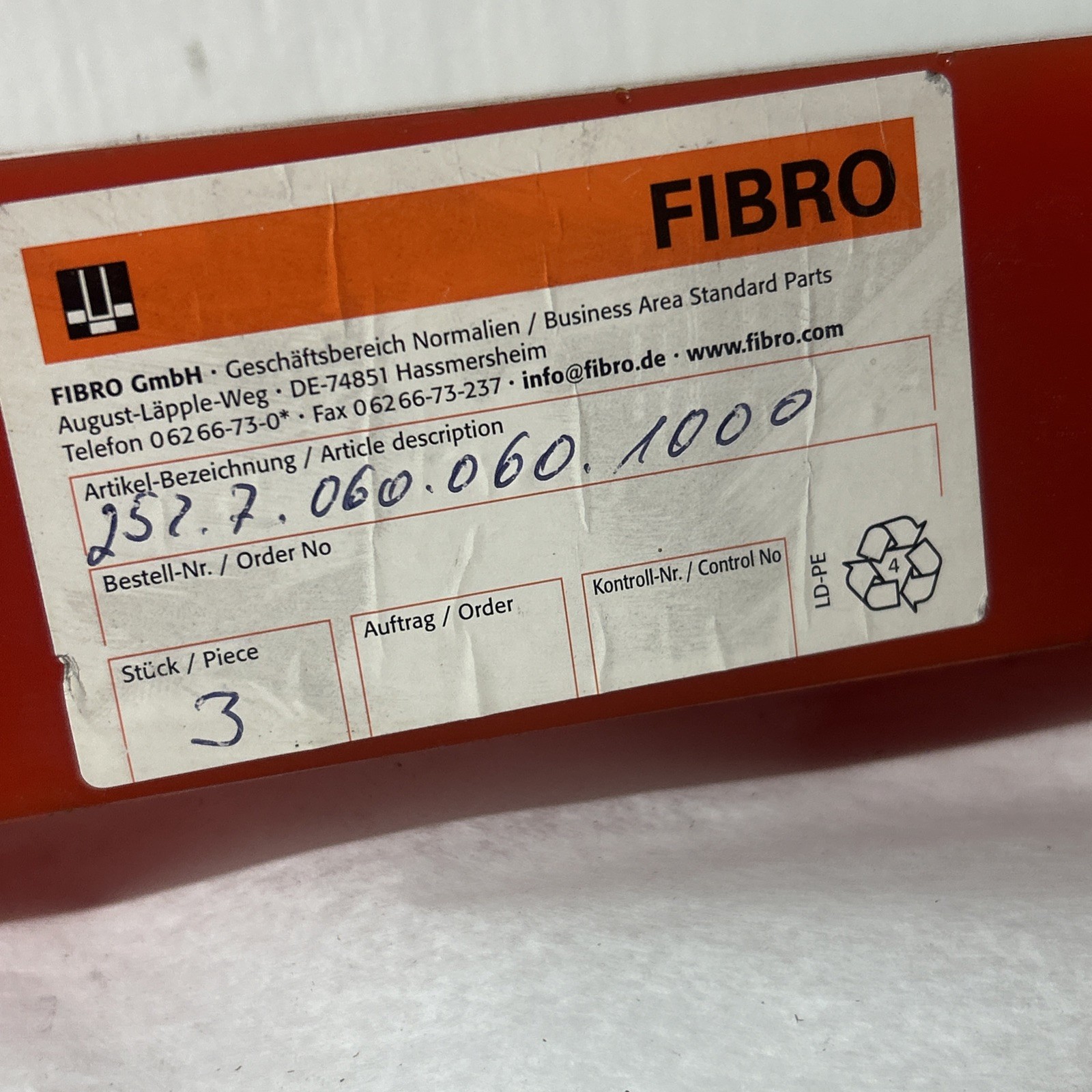 Fibro GmbH Polyurethane Bar Stock 257.7.060.060.1000 Approx. 2-1/4”x 2-1/4×33”