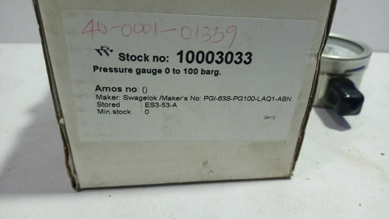 SWAGELOK PGI-63S-BG100-LAQX-ABN Pressure Gauge 0-1450 psi PGI63SBG100LAQXABN