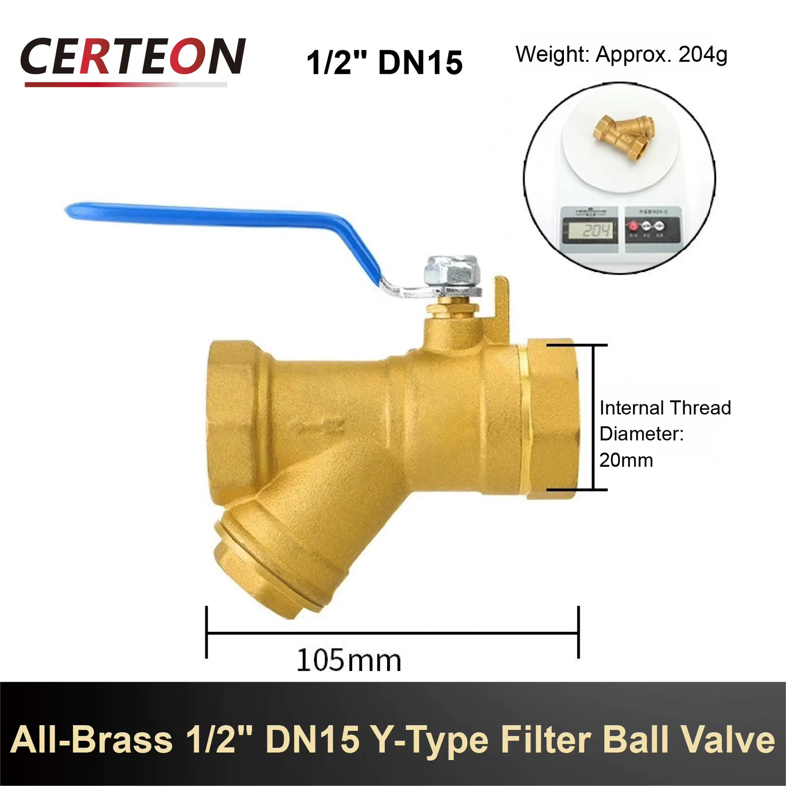 Inline Brass Y Strainer Valve Threaded Female PN16 Sediment Filter with SS Mesh