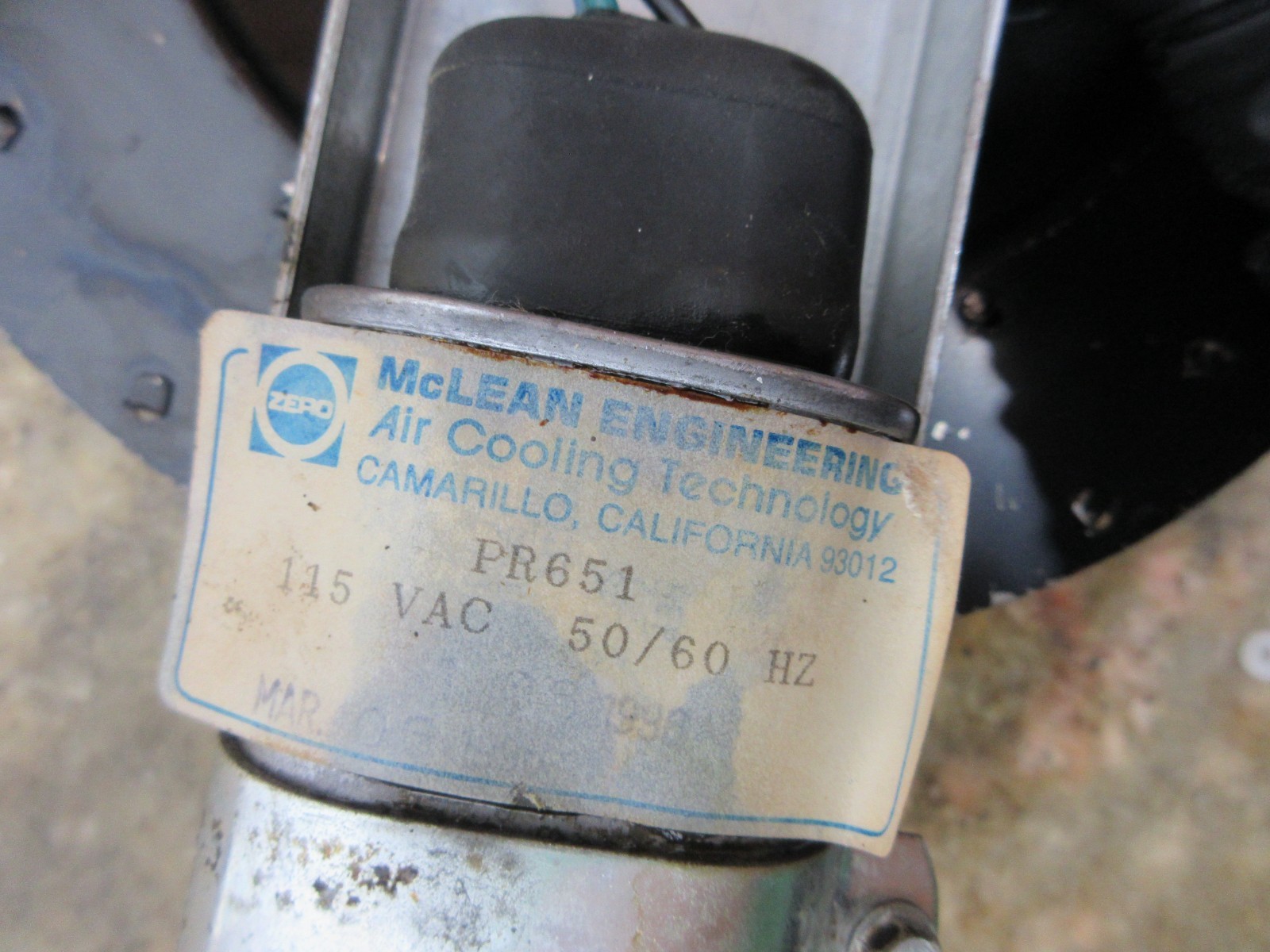 1996 HAAS VF-1 CNC VERTICAL MILL MCLEAN ENGINEERING PR651 AIR COOLING FAN