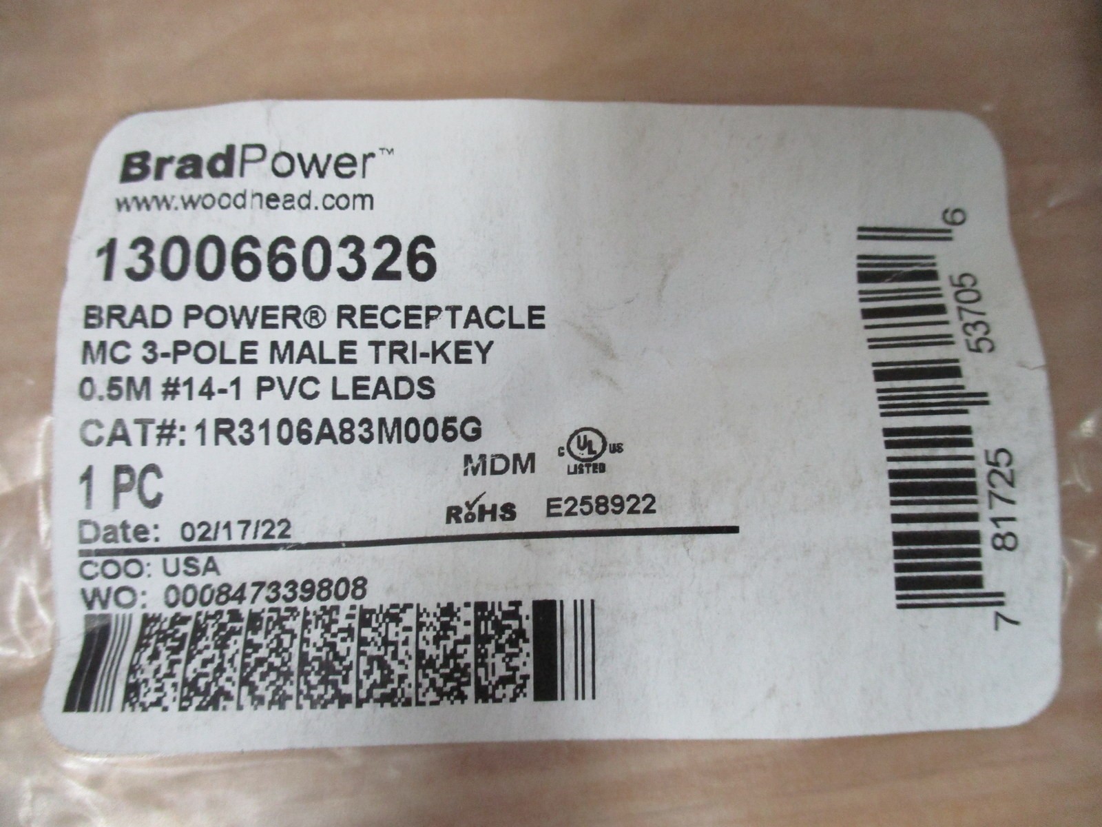 Woodhead 1R3106A83M005G BradPower Receptacle 1300660326