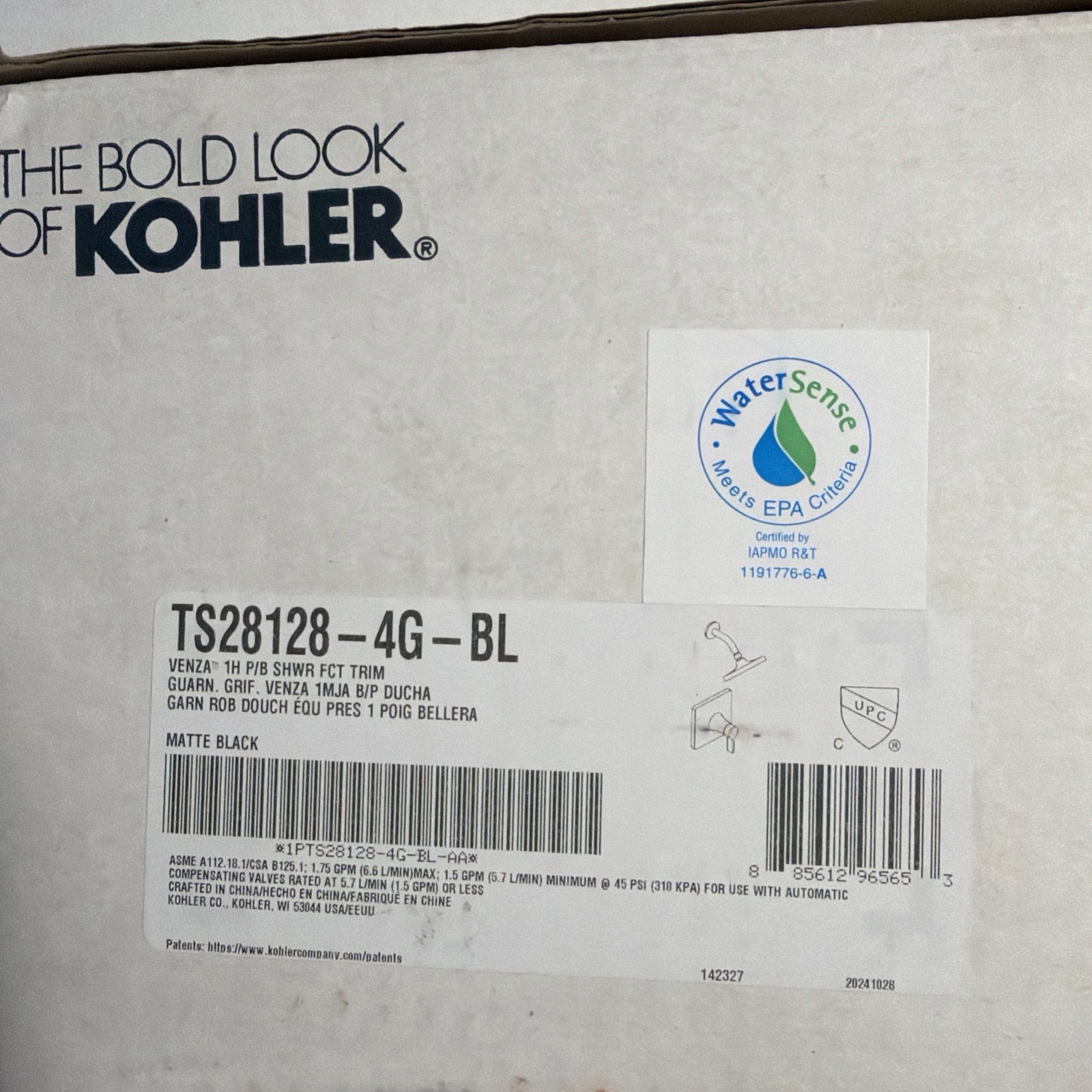 Kohler Venza TS2812-4G-BL Shower Faucet Trim Kit – Matte Black, 1‑Handle