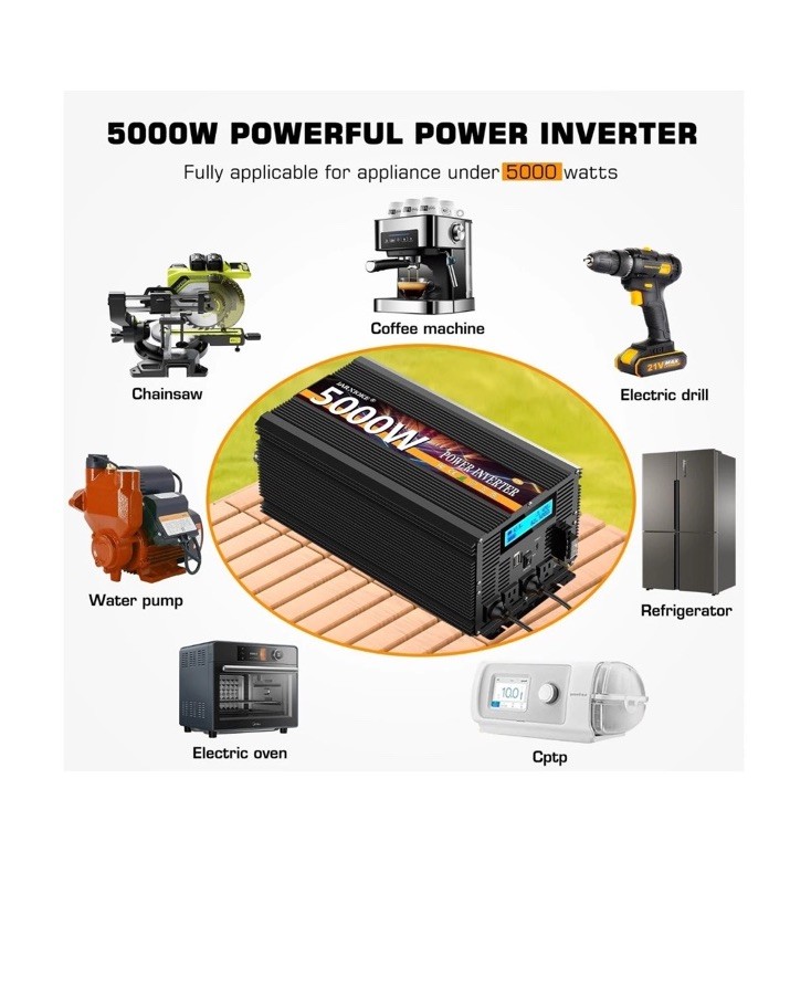 5000 Watt Power Inverter 12V DC to 110V 120V Converter for Family RV Off Grid…
