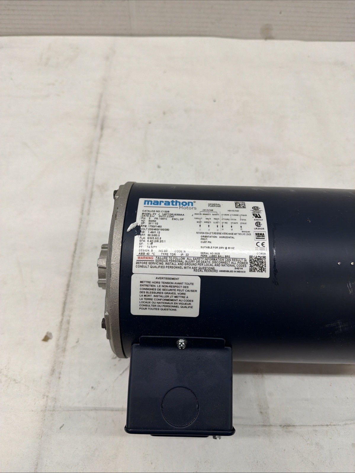 LEESON 145TTDR16359 GP Motor,2 HP,1,750 RPM,230/460V,145TC 53UF35