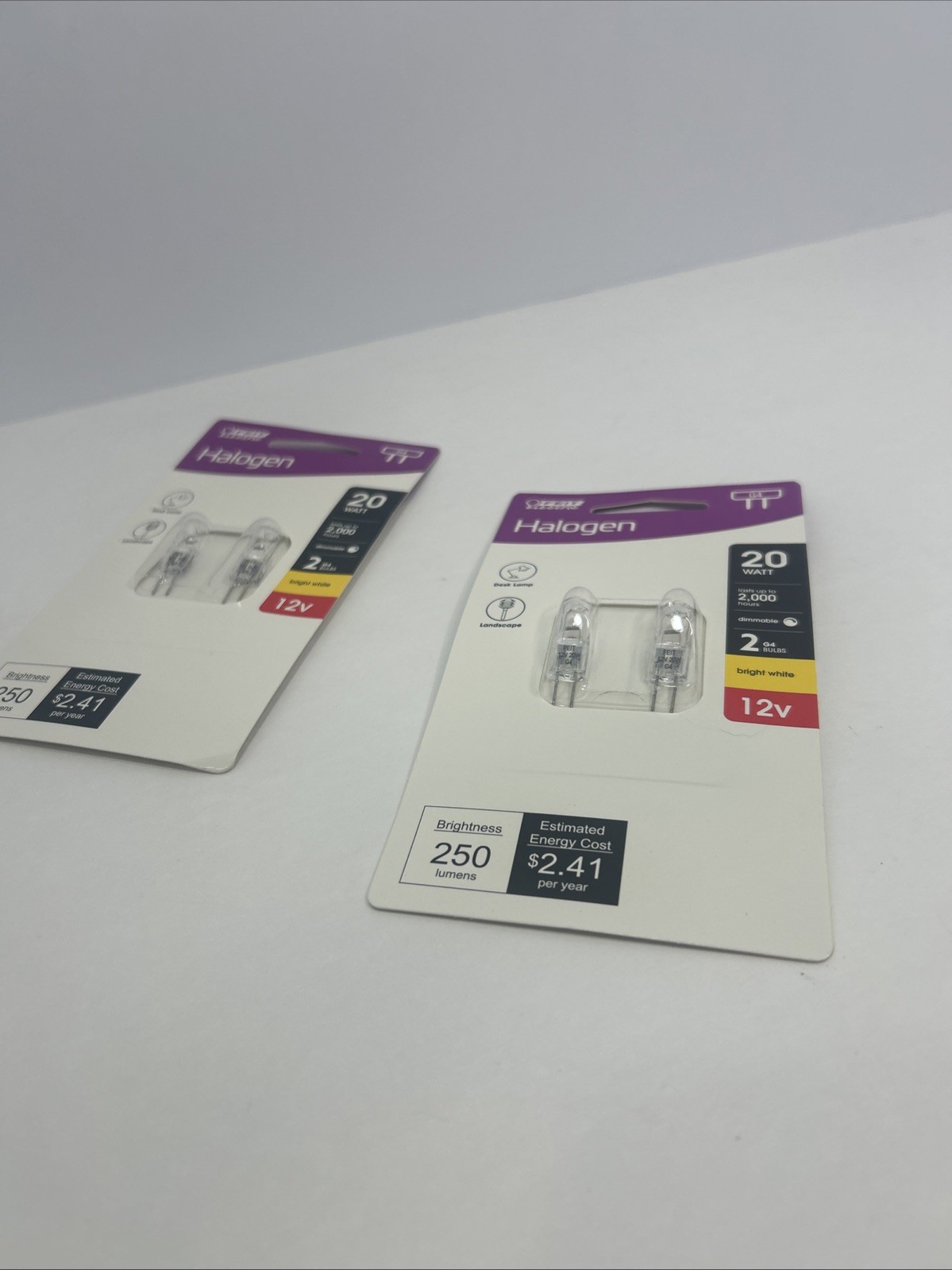 2 Packs Feit Electric 20-Watt G4, Clear Bulb 12 volt, 4- Bulbs NEW SEALED
